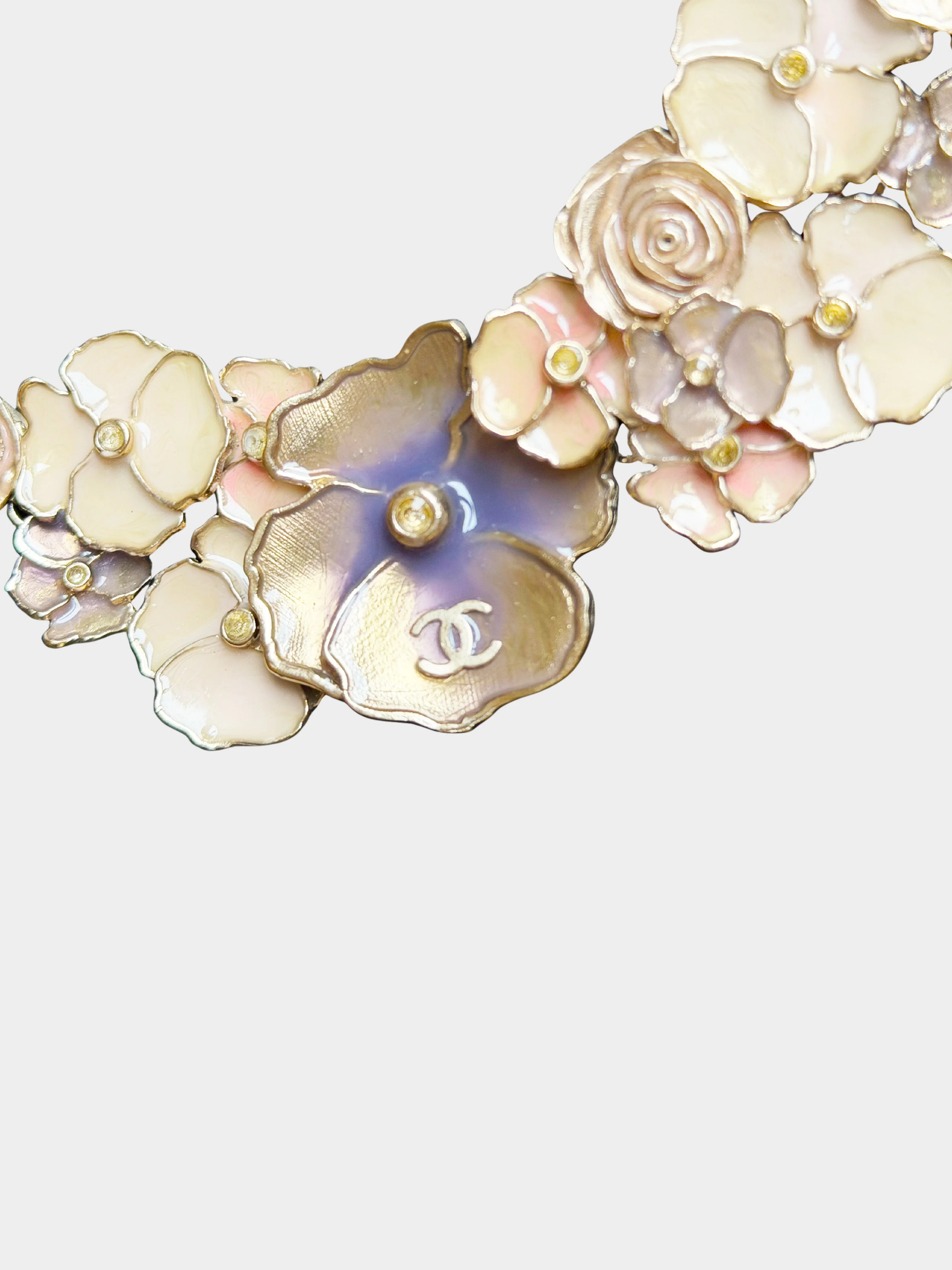 Chanel Cruise 2013 Pastel Multicolor Enamel Camellia Flower Metal Necklace - Image 2