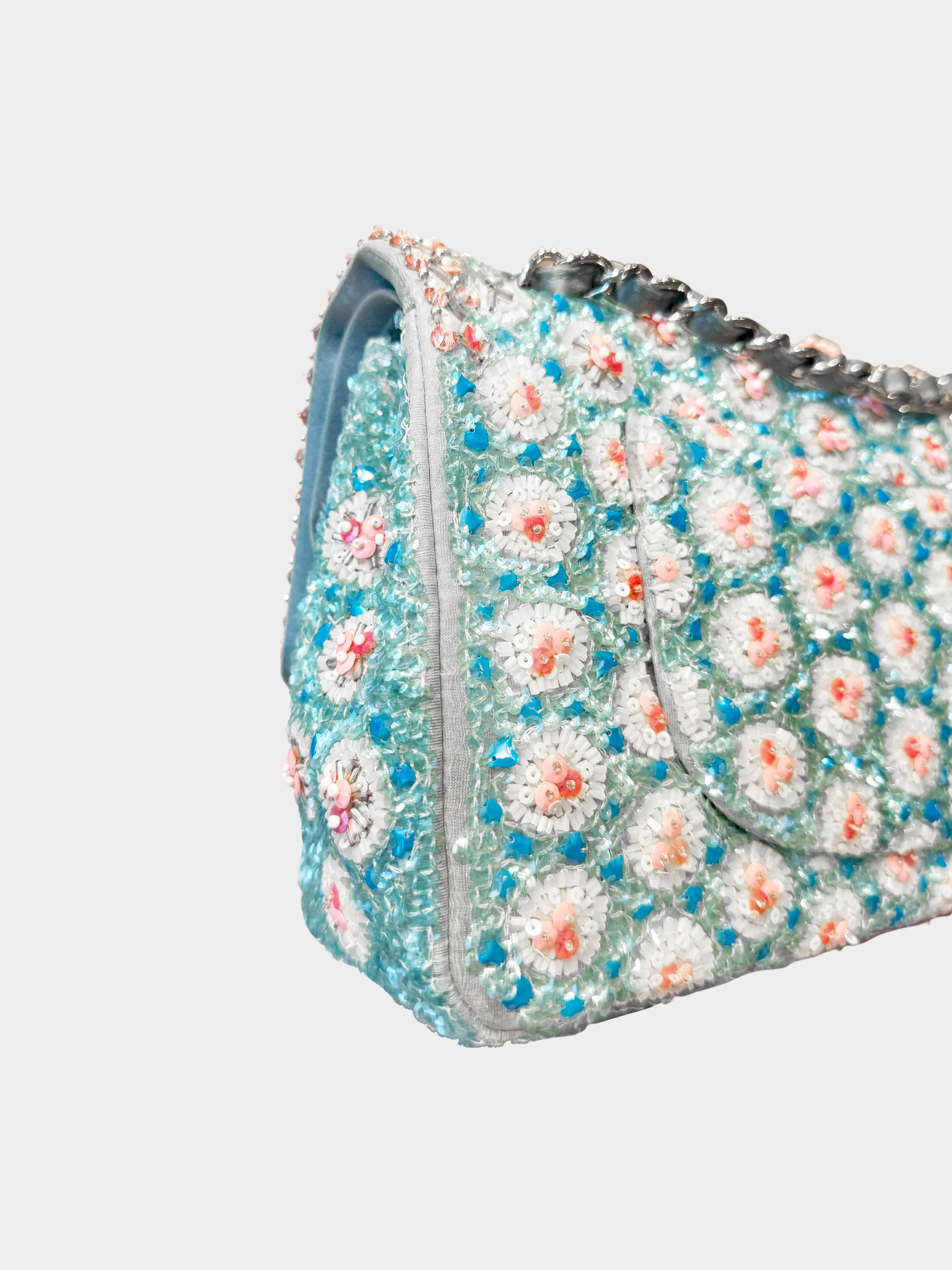 Chanel Cruise 2014 Blue Floral Beads and Sequins Double Flap Bag - Image 4