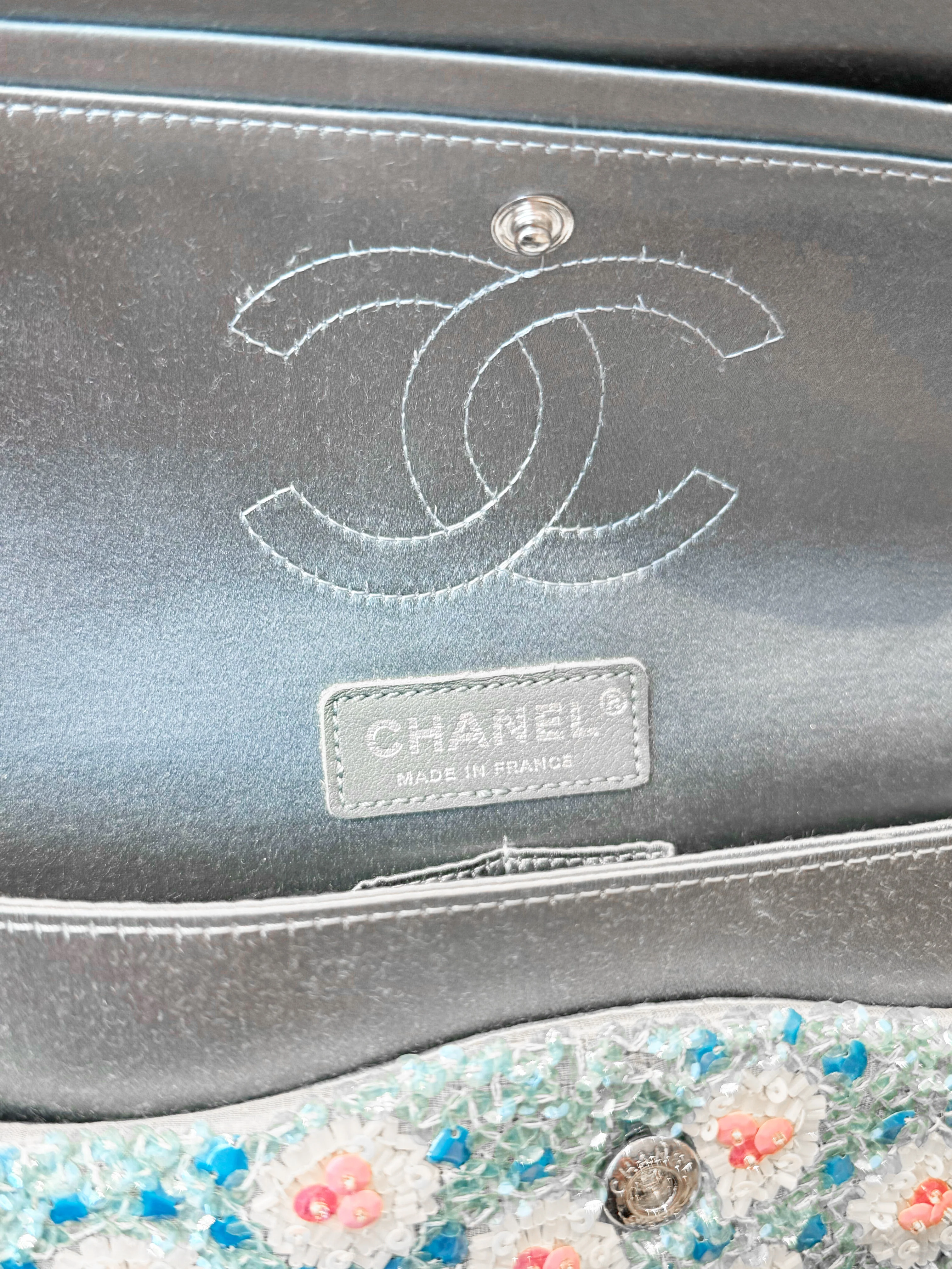 Chanel Cruise 2014 Blue Floral Beads and Sequins Double Flap Bag - Image 6