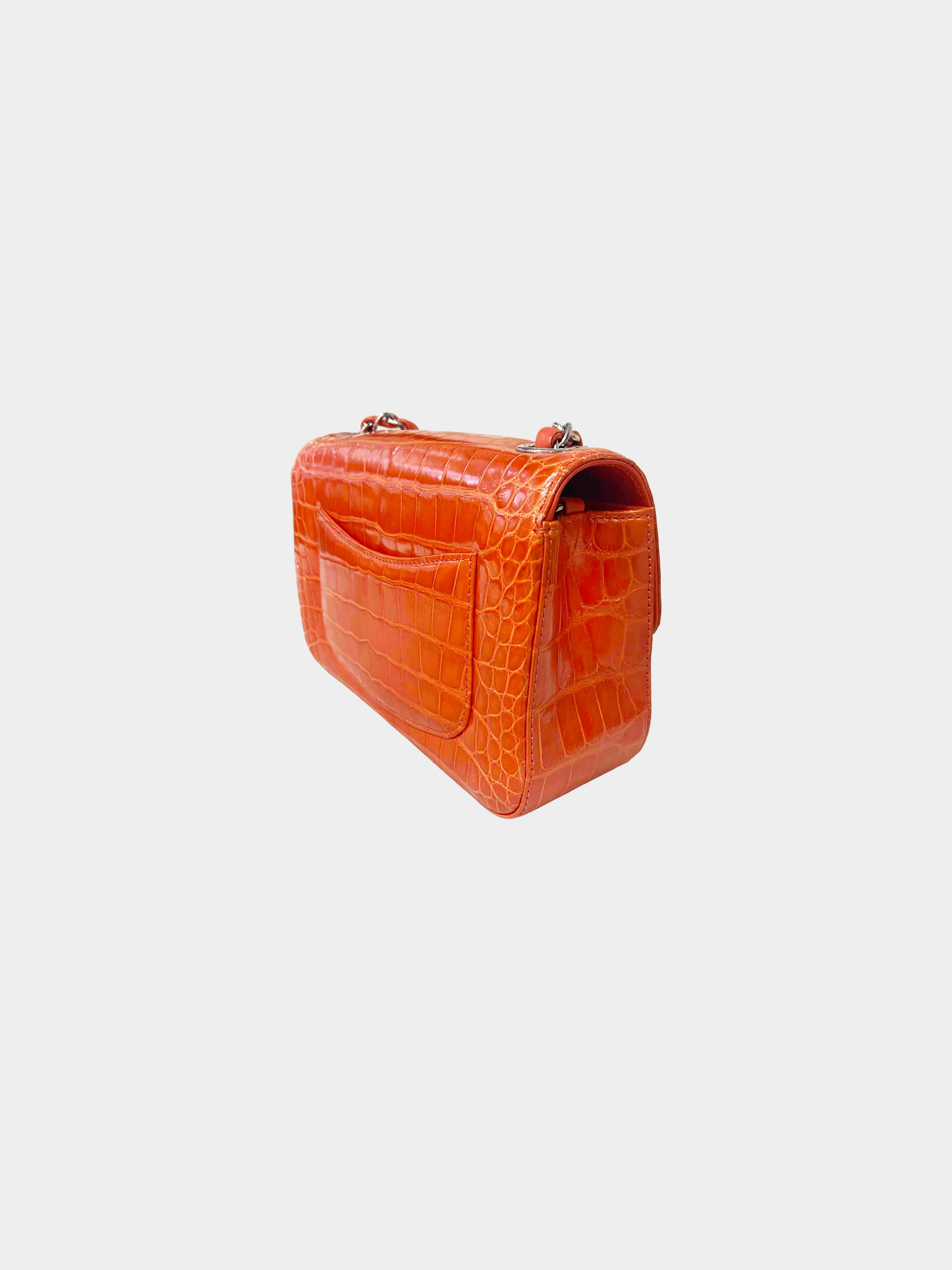 Chanel Early 2010s Orange Alligator Classic Double Flap Bag - Image 2