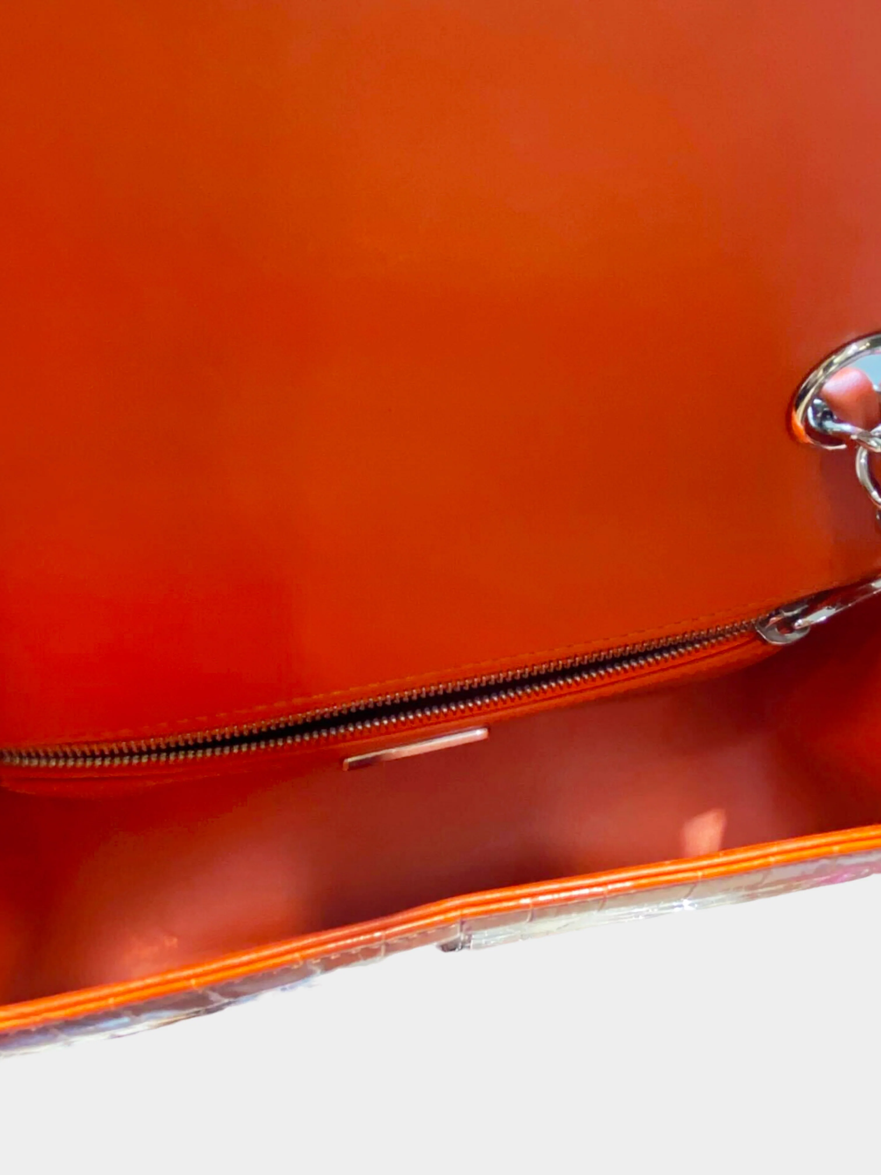 Chanel Early 2010s Orange Alligator Classic Double Flap Bag - Image 4