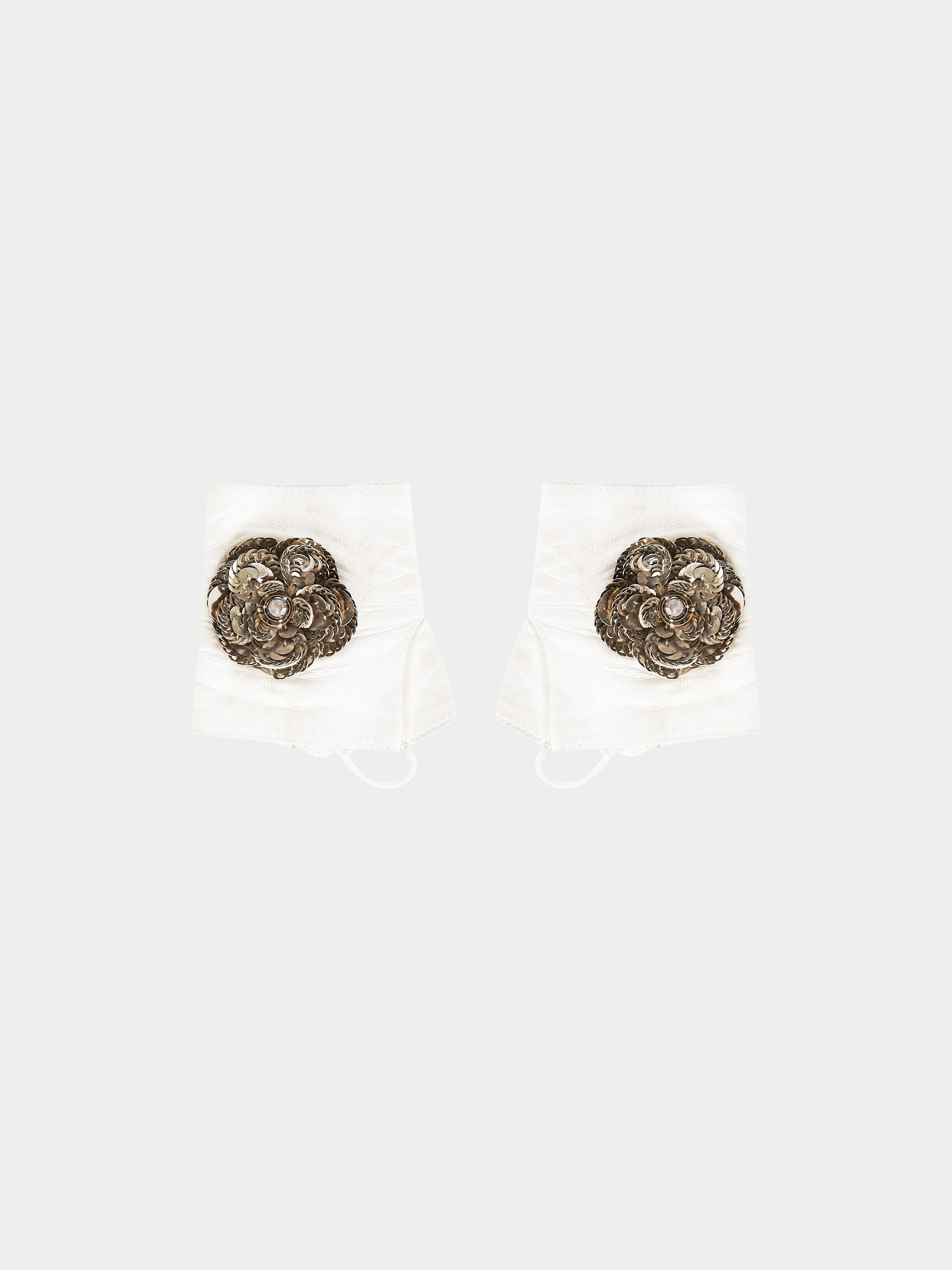 Chanel by Karl Lagerfeld 2000s White Lambskin Camellia Fingerless Gloves