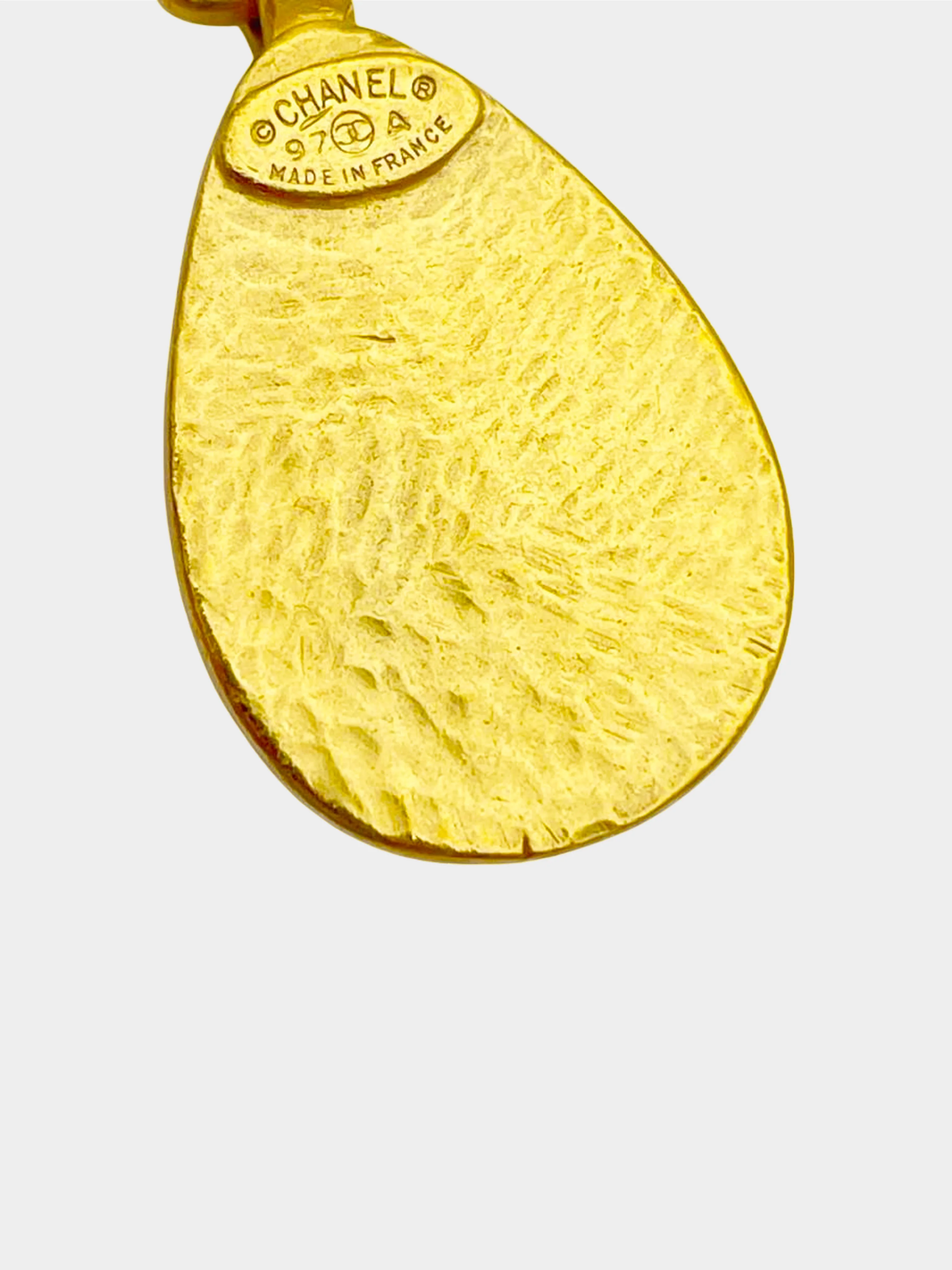 Chanel Fall 1997 Gold CC Stone Teardrop Clip-On Earrings - Image 3