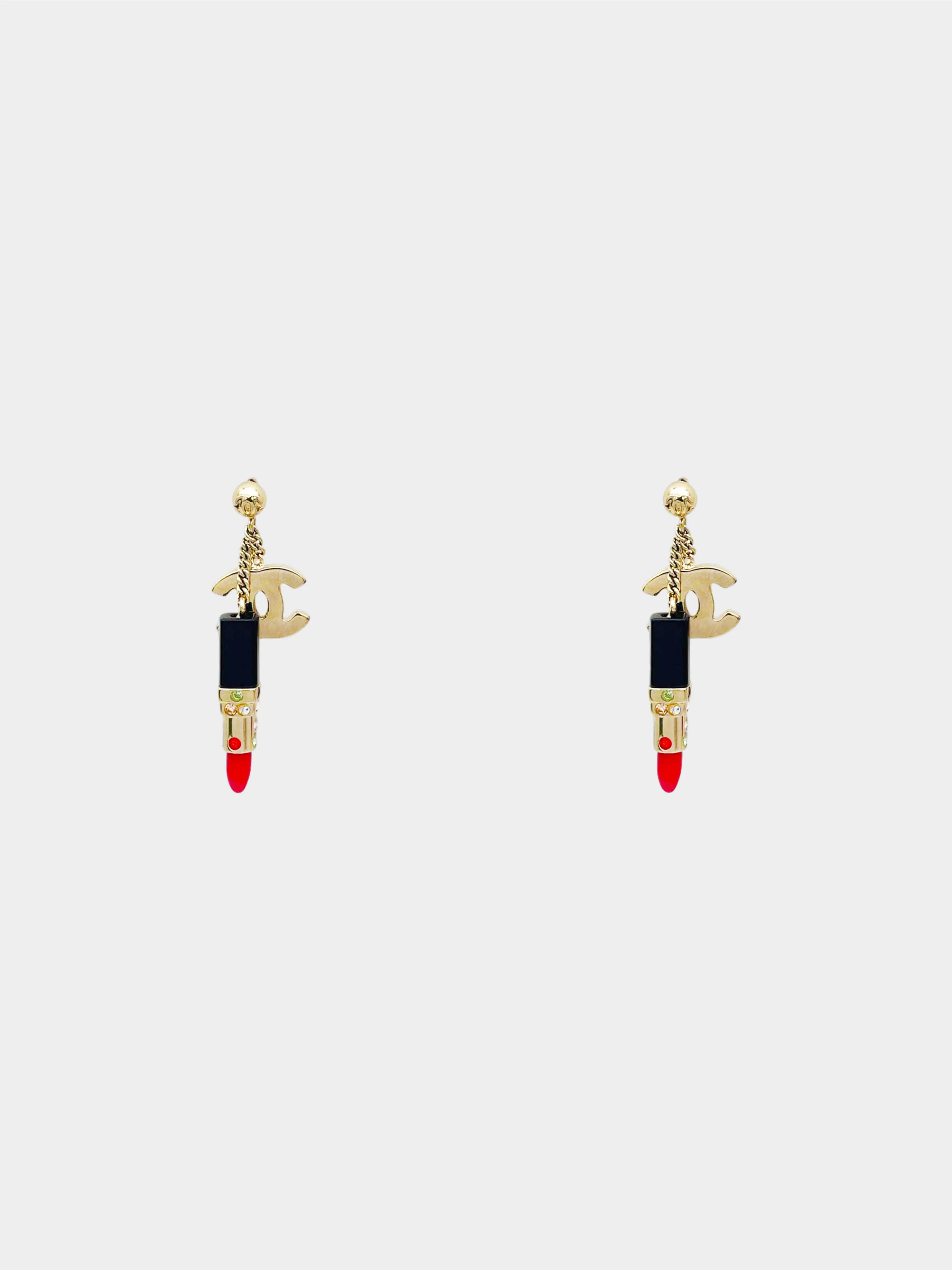 Chanel Fall 2004 CC Logo and Lipstick Swing Earrings - Image 2