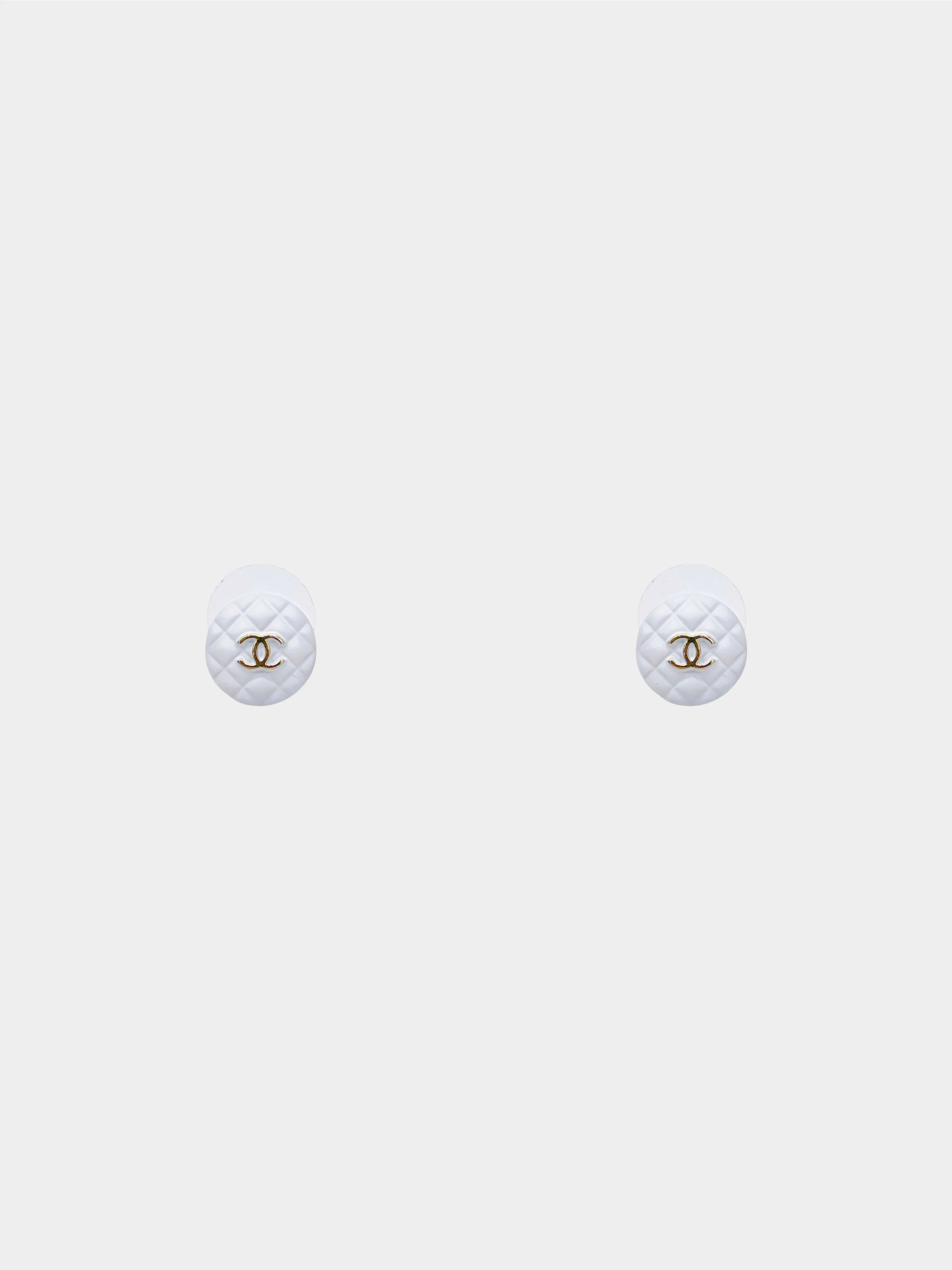 Chanel Fall 2019 White Quilted Coco Mark Stud Earring