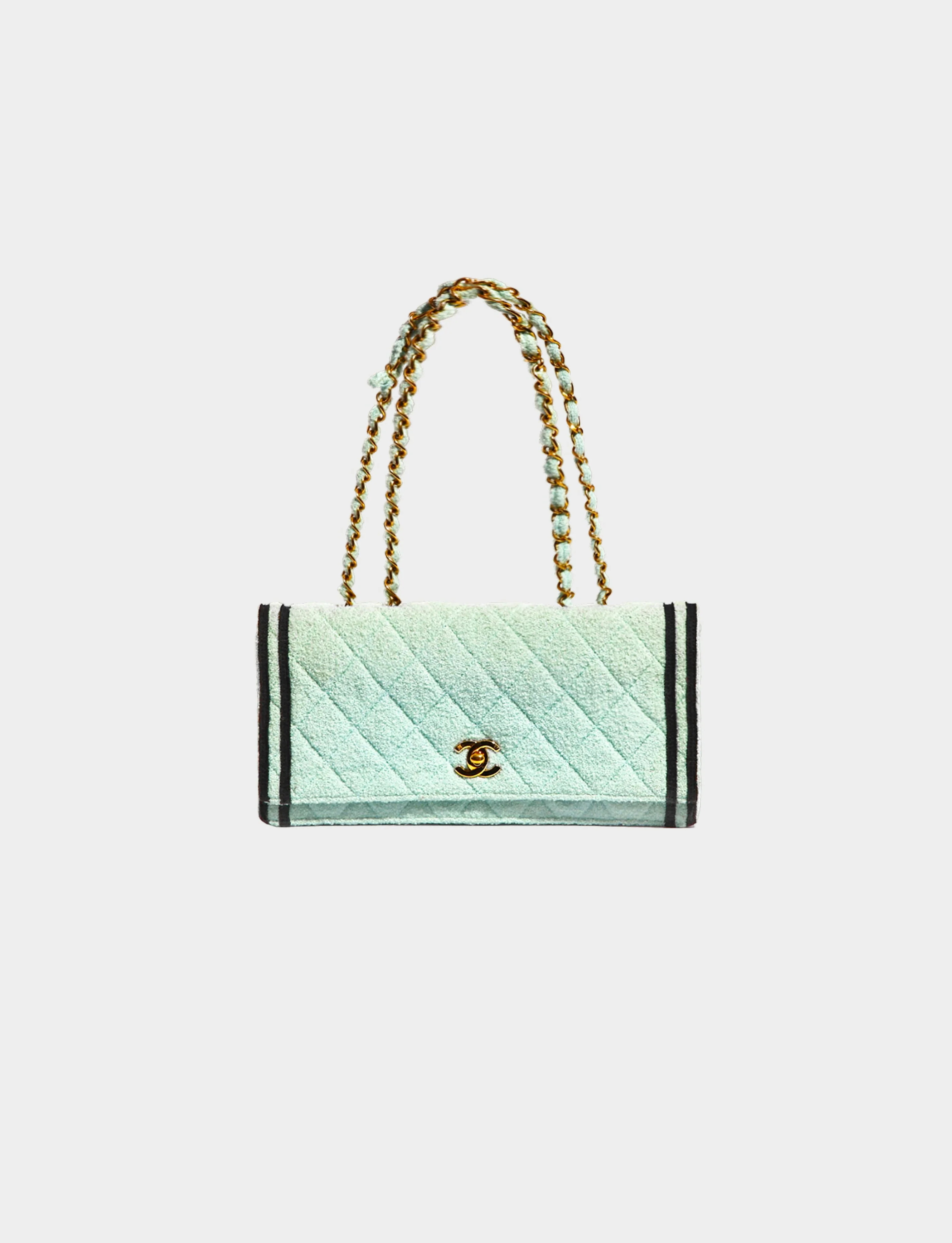 Chanel FW 1994-1995 Rare Pale Turquoise Terry Cloth Flap Bag