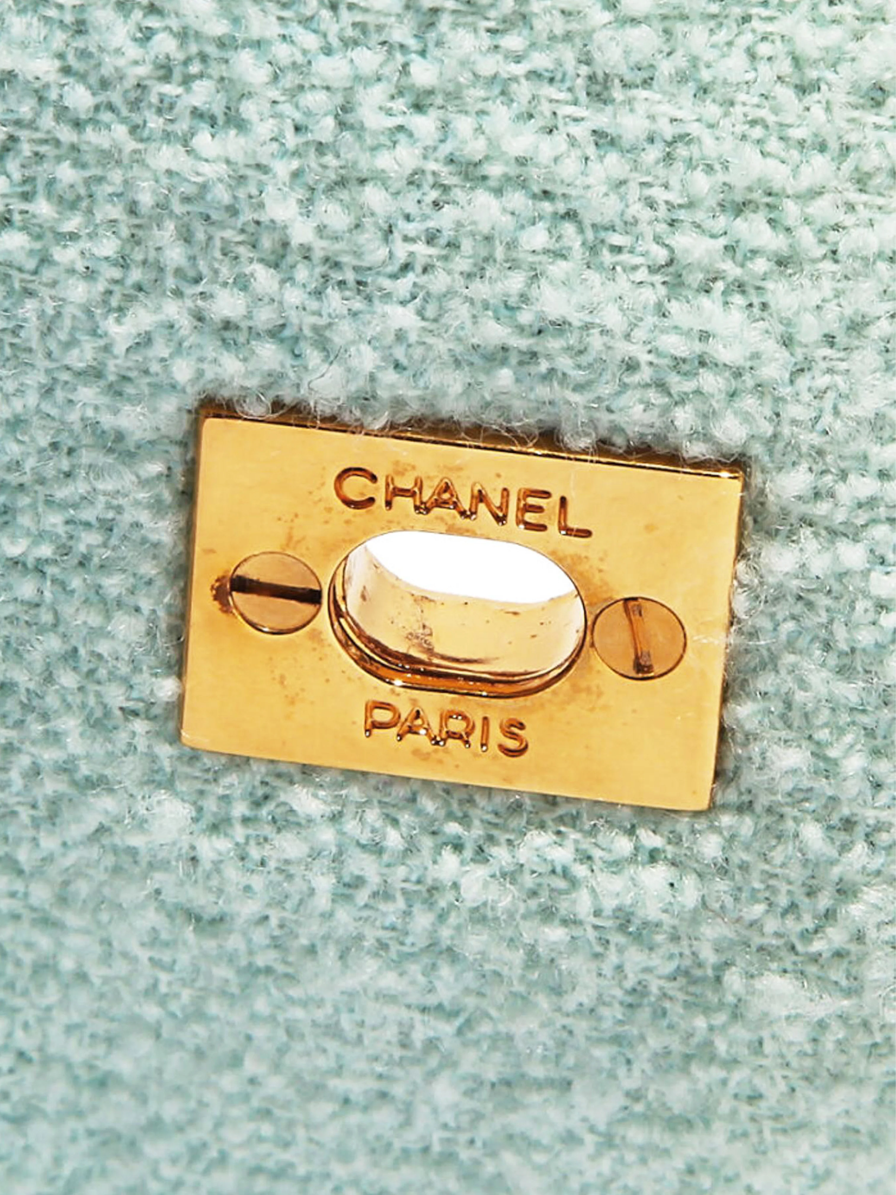 Chanel FW 1994-1995 Rare Pale Turquoise Terry Cloth Flap Bag - Image 4