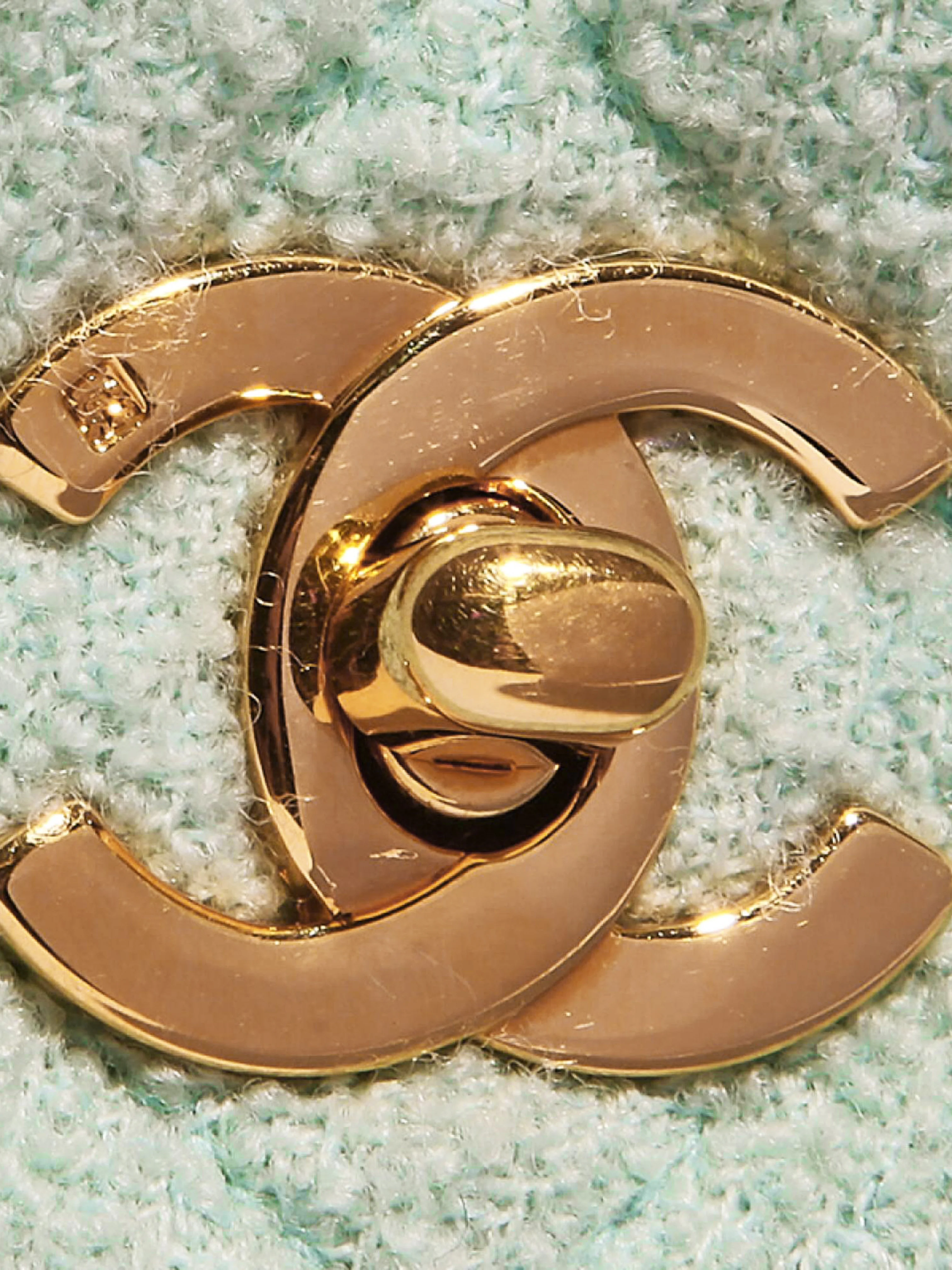 Chanel FW 1994-1995 Rare Pale Turquoise Terry Cloth Flap Bag - Image 5