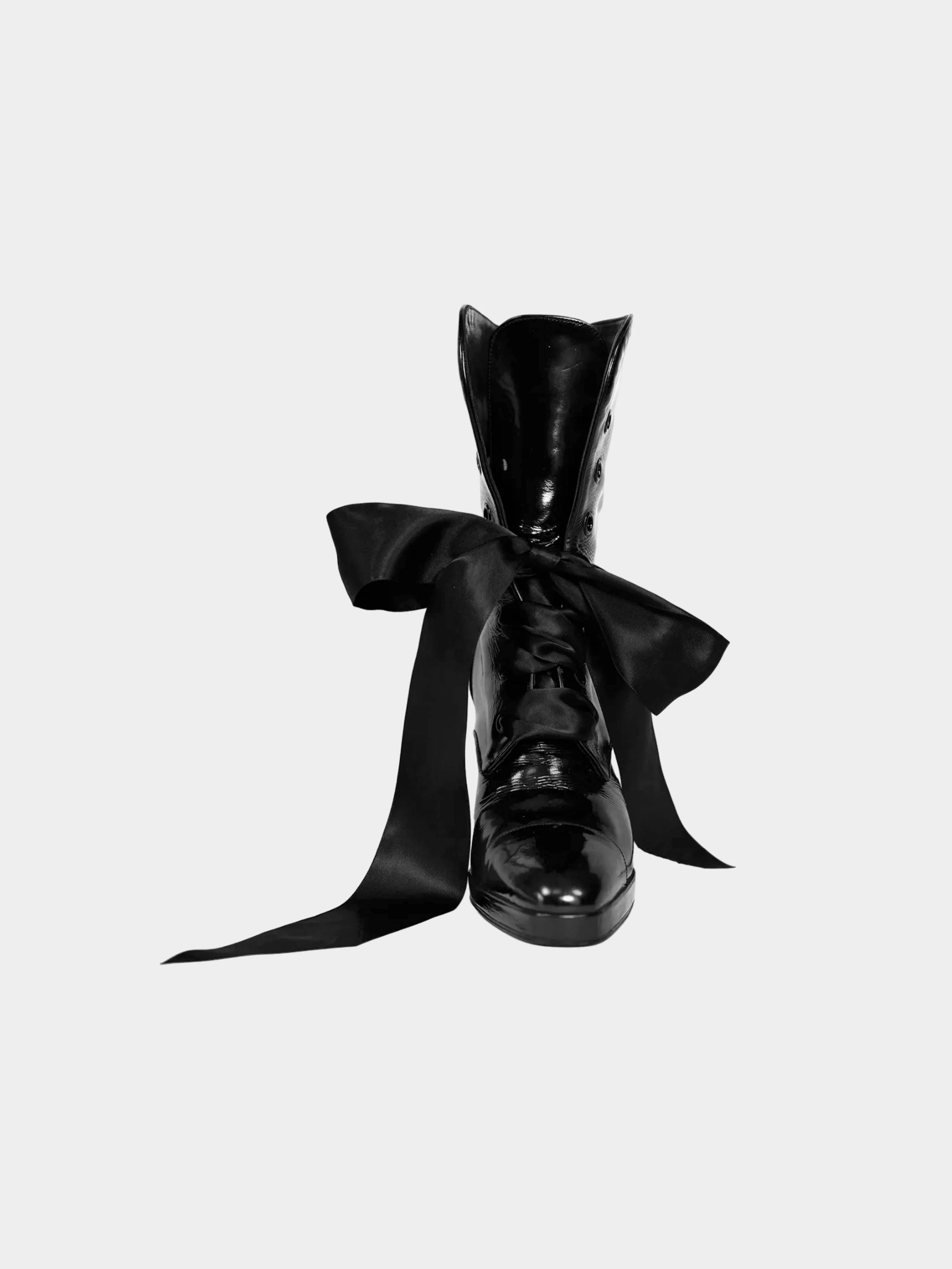 Chanel FW 1994 Black Satin Lace-up Leather Ankle Boots - Image 3