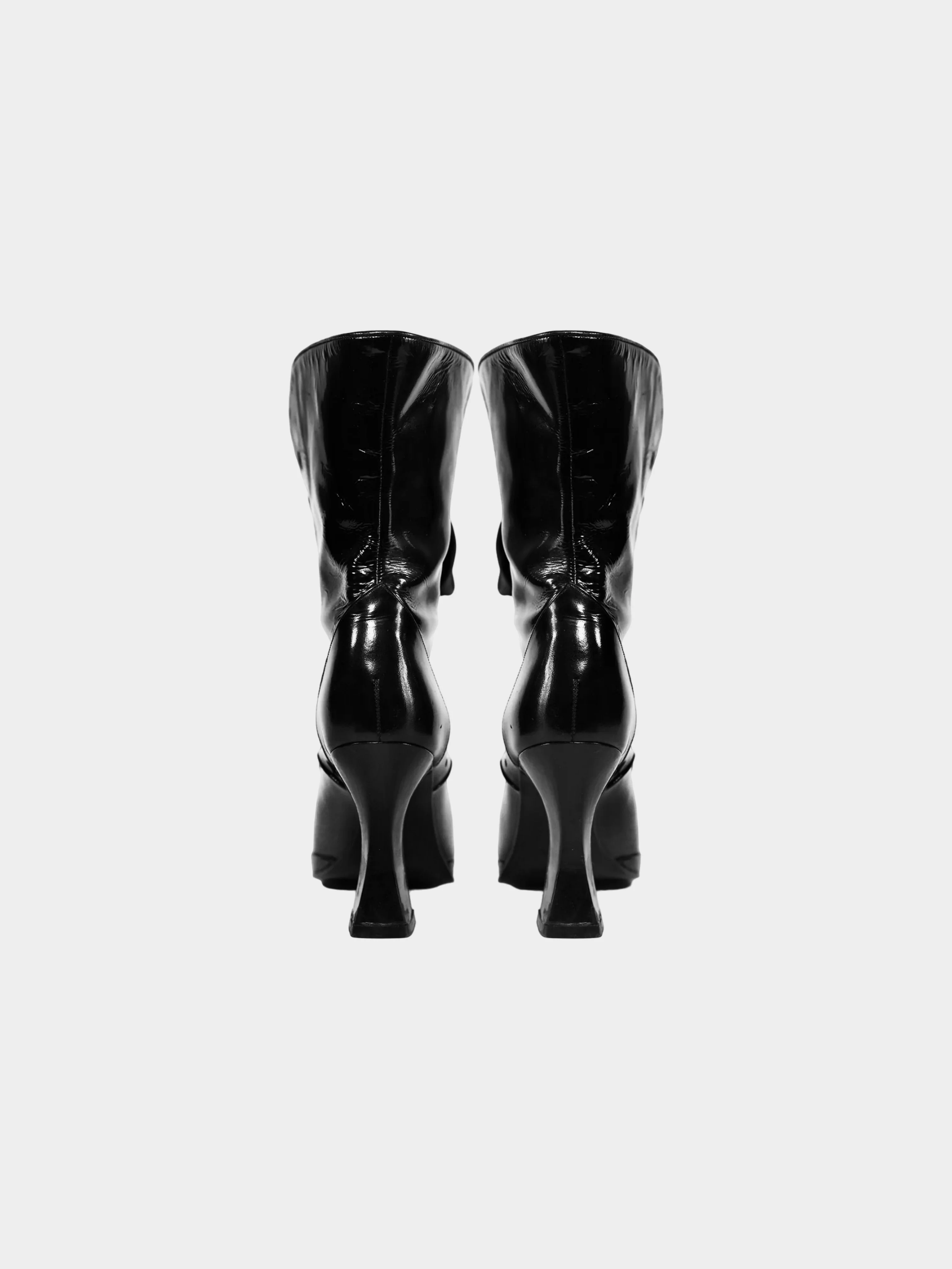 Chanel FW 1994 Black Satin Lace-up Leather Ankle Boots - Image 4