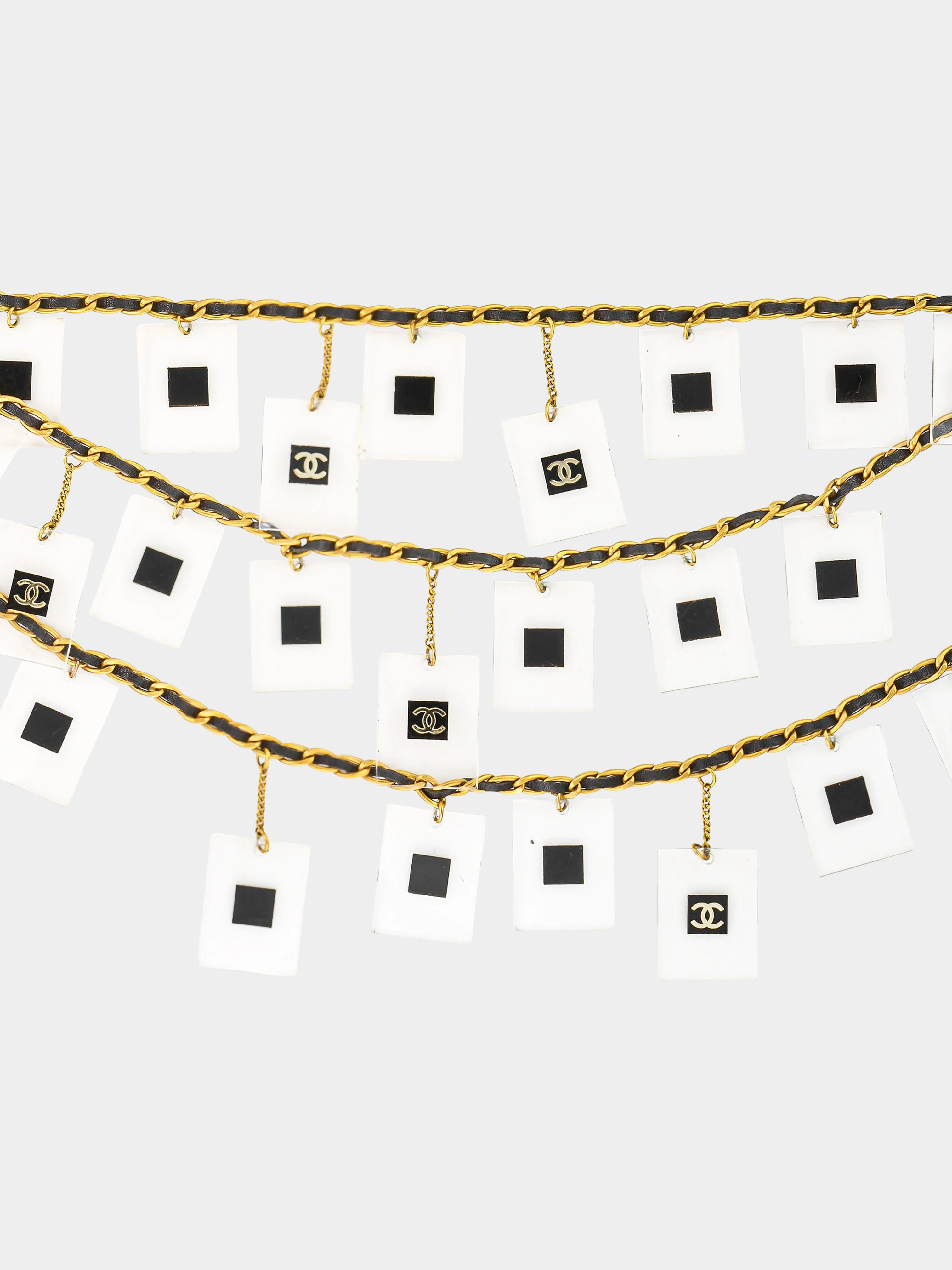 Chanel FW 1994 Runway Black Leather and Gold Chain Link CC Lucite Belt - Image 2
