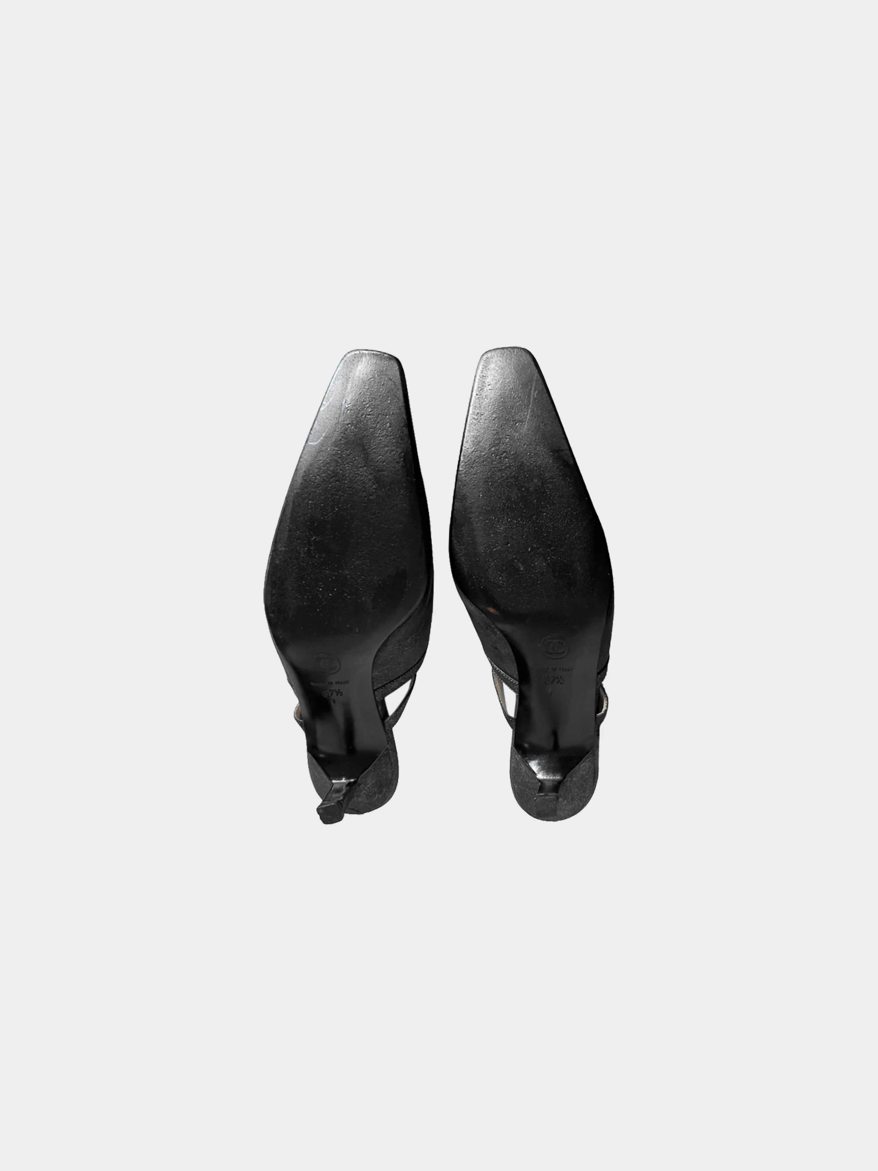 Chanel FW 1999 Black Suede Double Strap Heeled Mules - Image 3
