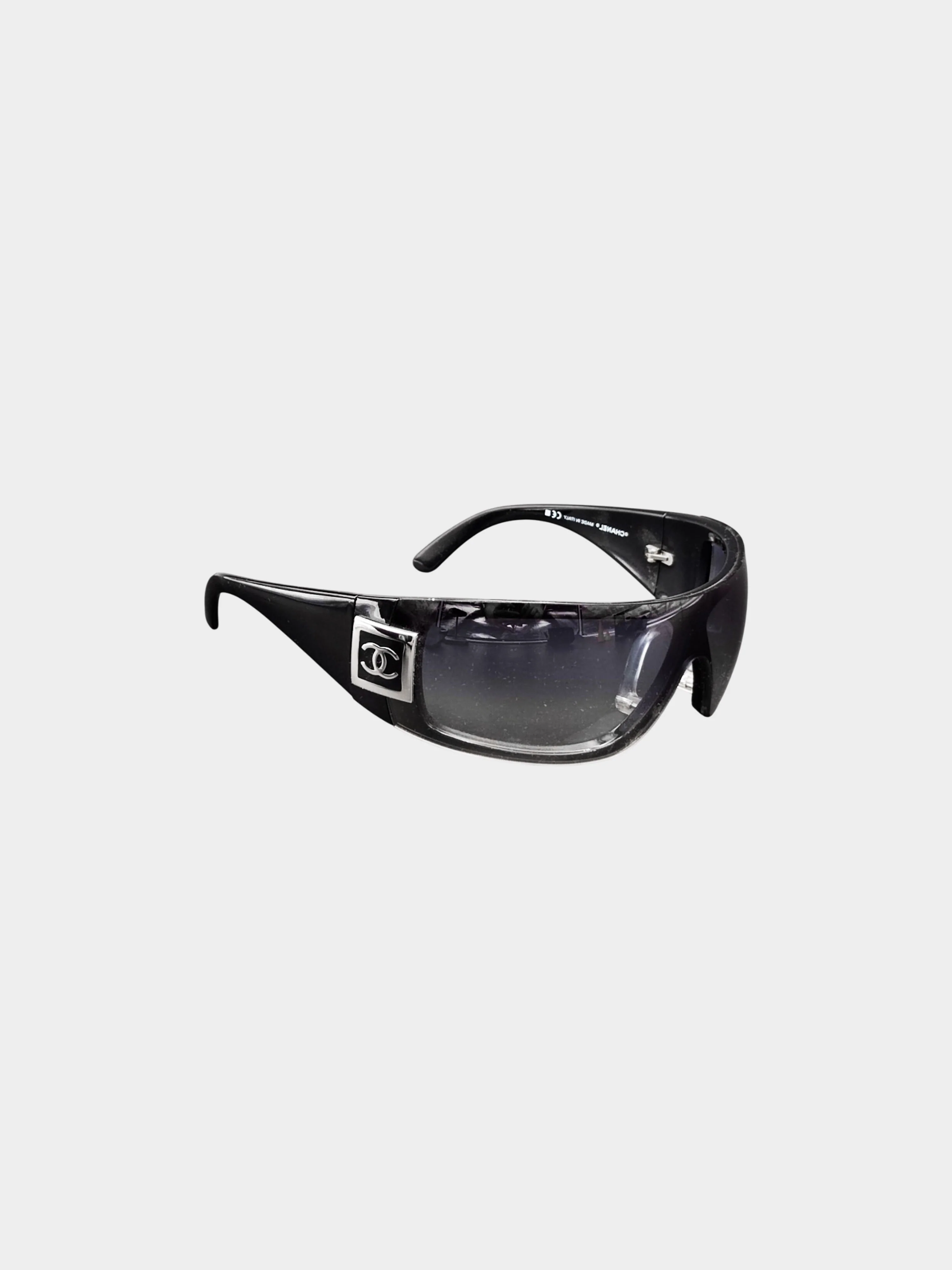 Chanel FW 2008 Black 5085 Wraparound Shield Sunglasses