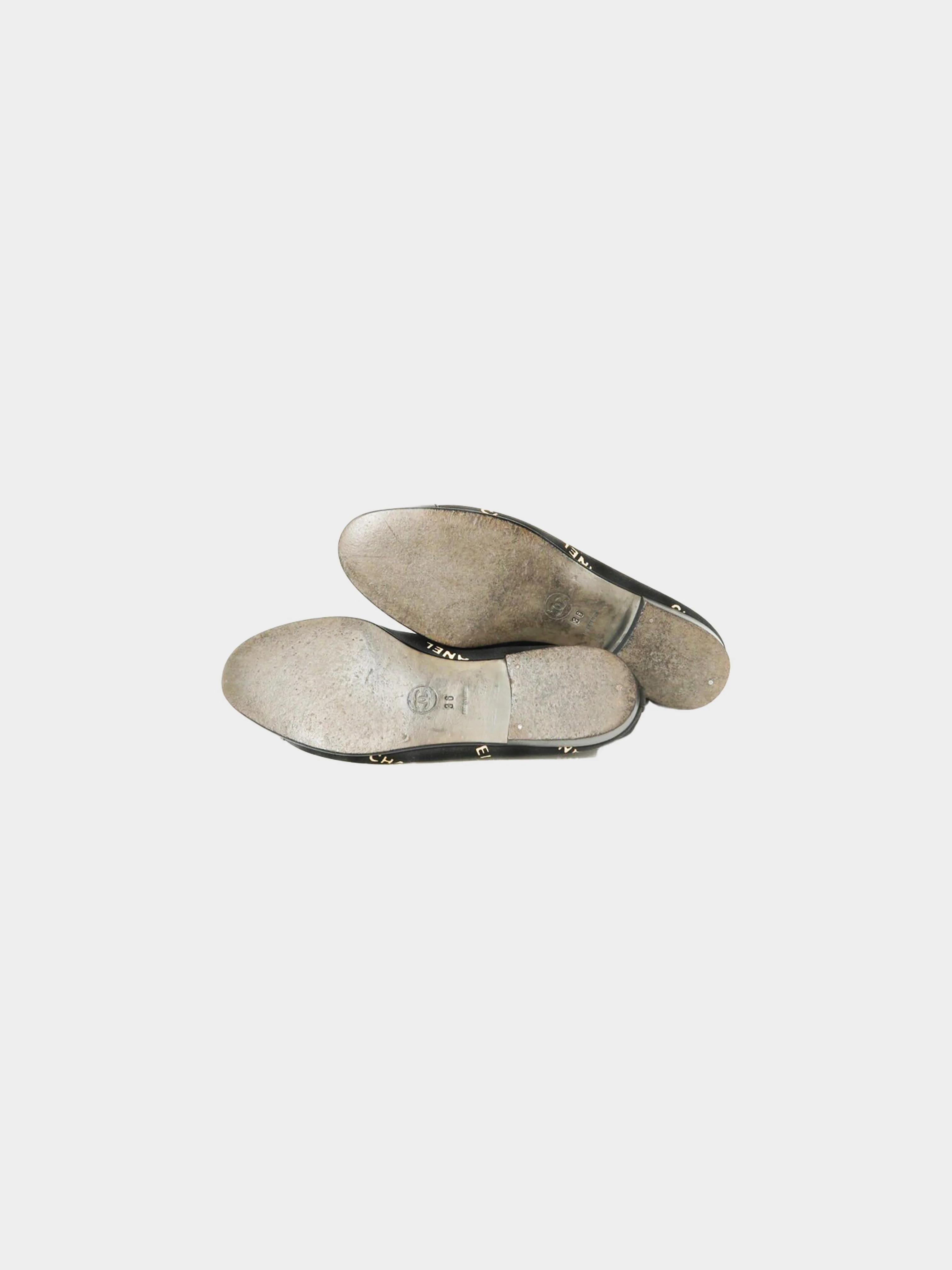 Chanel 2000s Black Canvas and Leather Logo Print Ballet Flats - Image 4