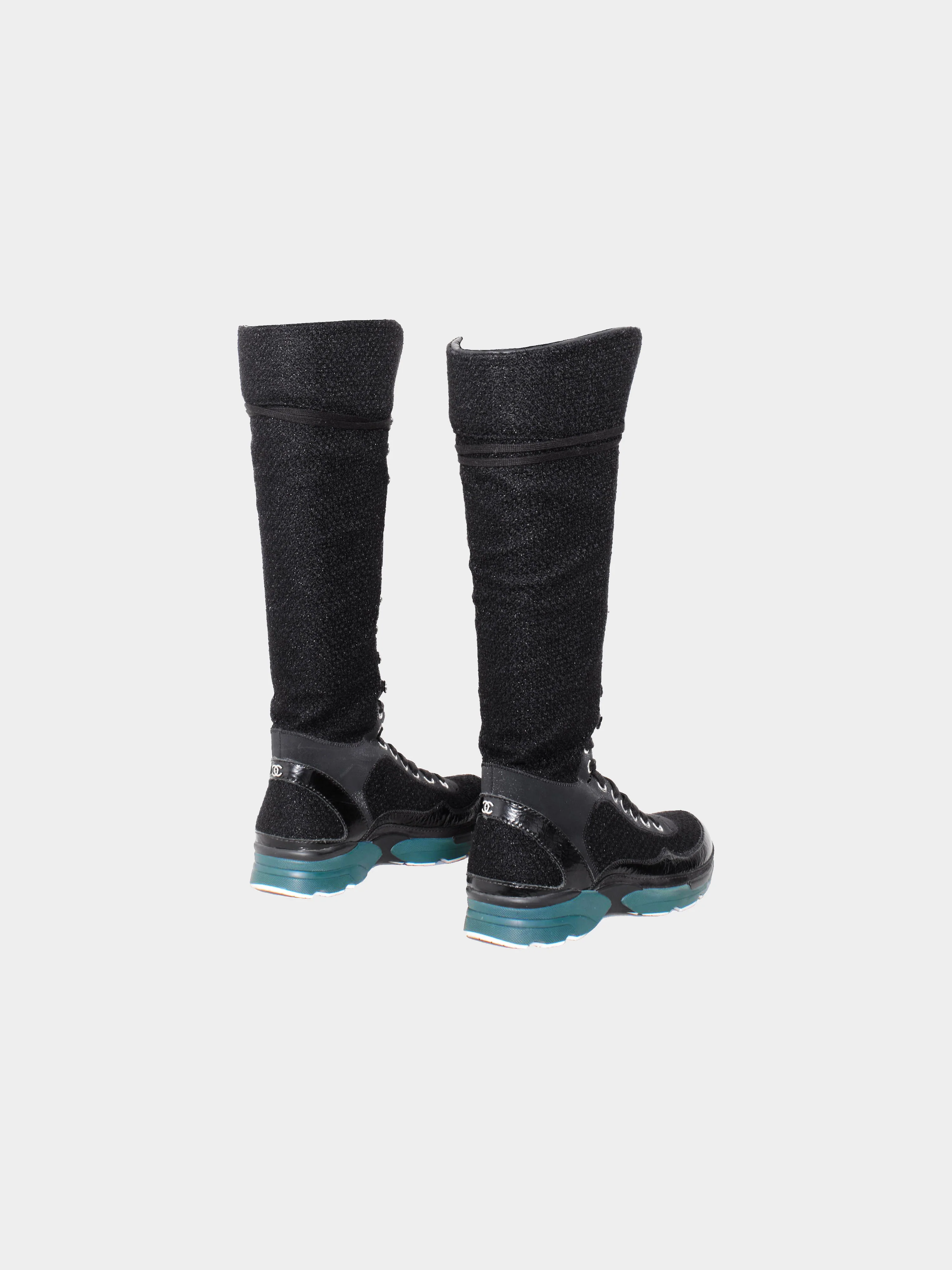 Chanel by Karl Lagerfeld FW 2014-2015 Runway Black Tweed and Patent Leather Lace-up High Sneaker Boots - Image 3