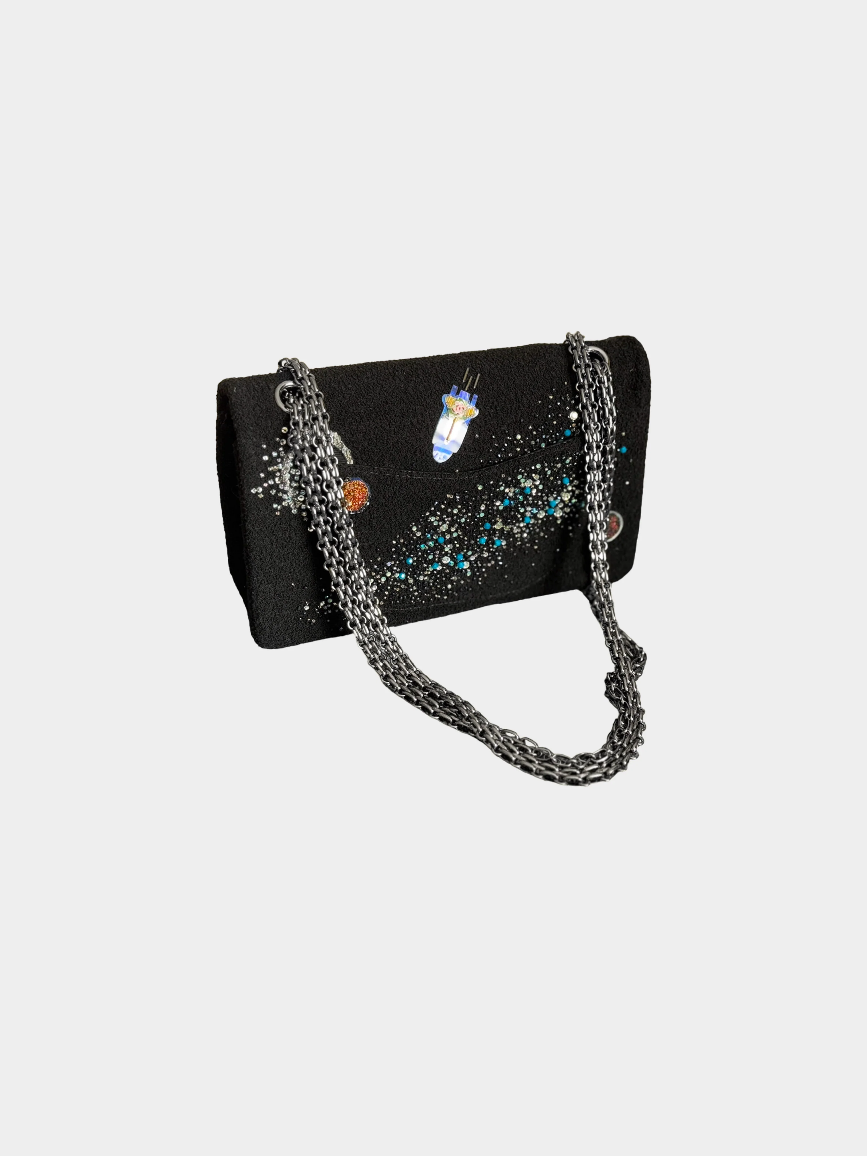 Chanel FW 2017 Limited Edition Black Tweed Space Motif 2.55 Double Flap Bag - Image 3