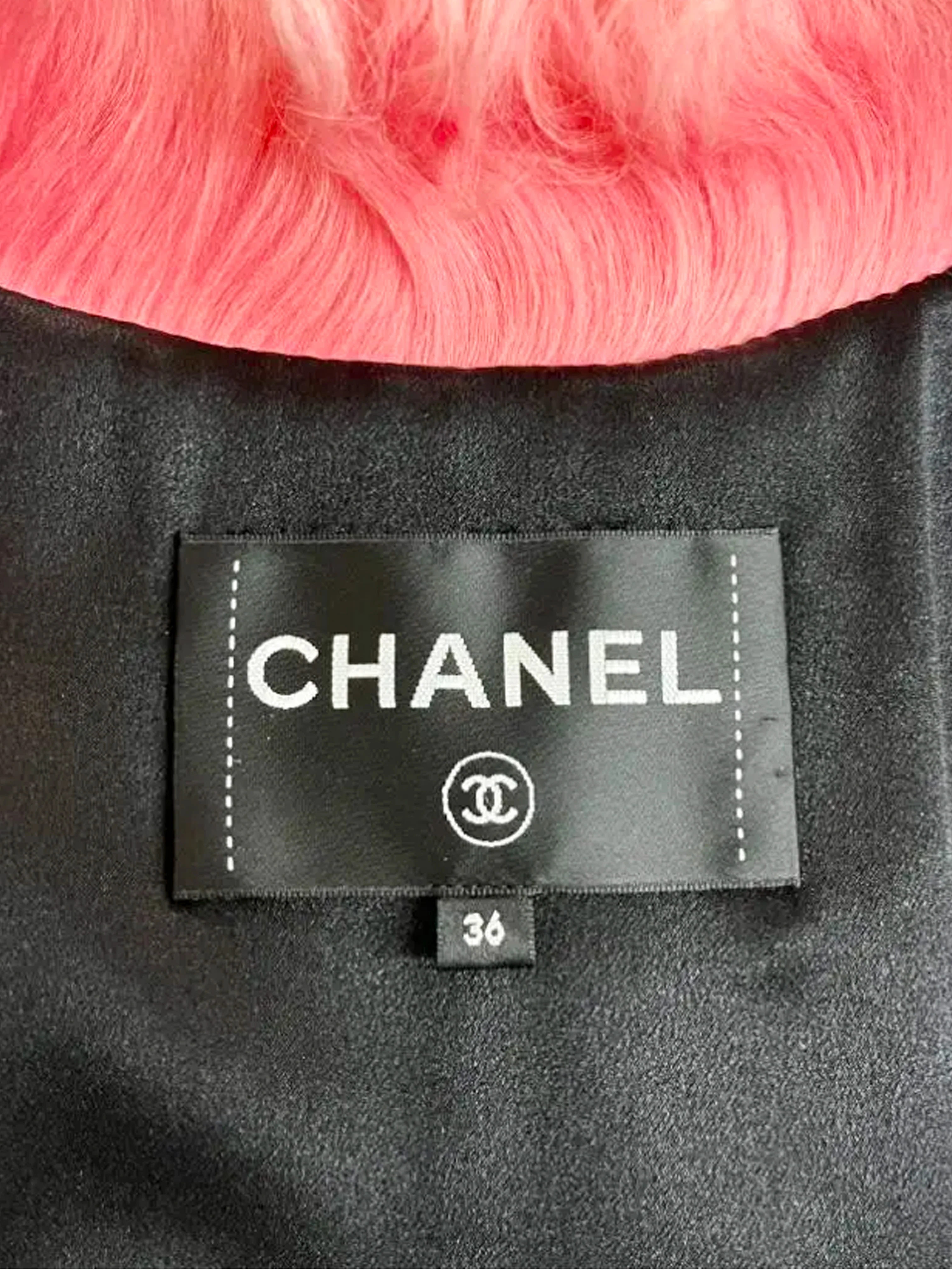 Chanel FW 2021 Black and Pink Shearling Fur Coat - Image 4
