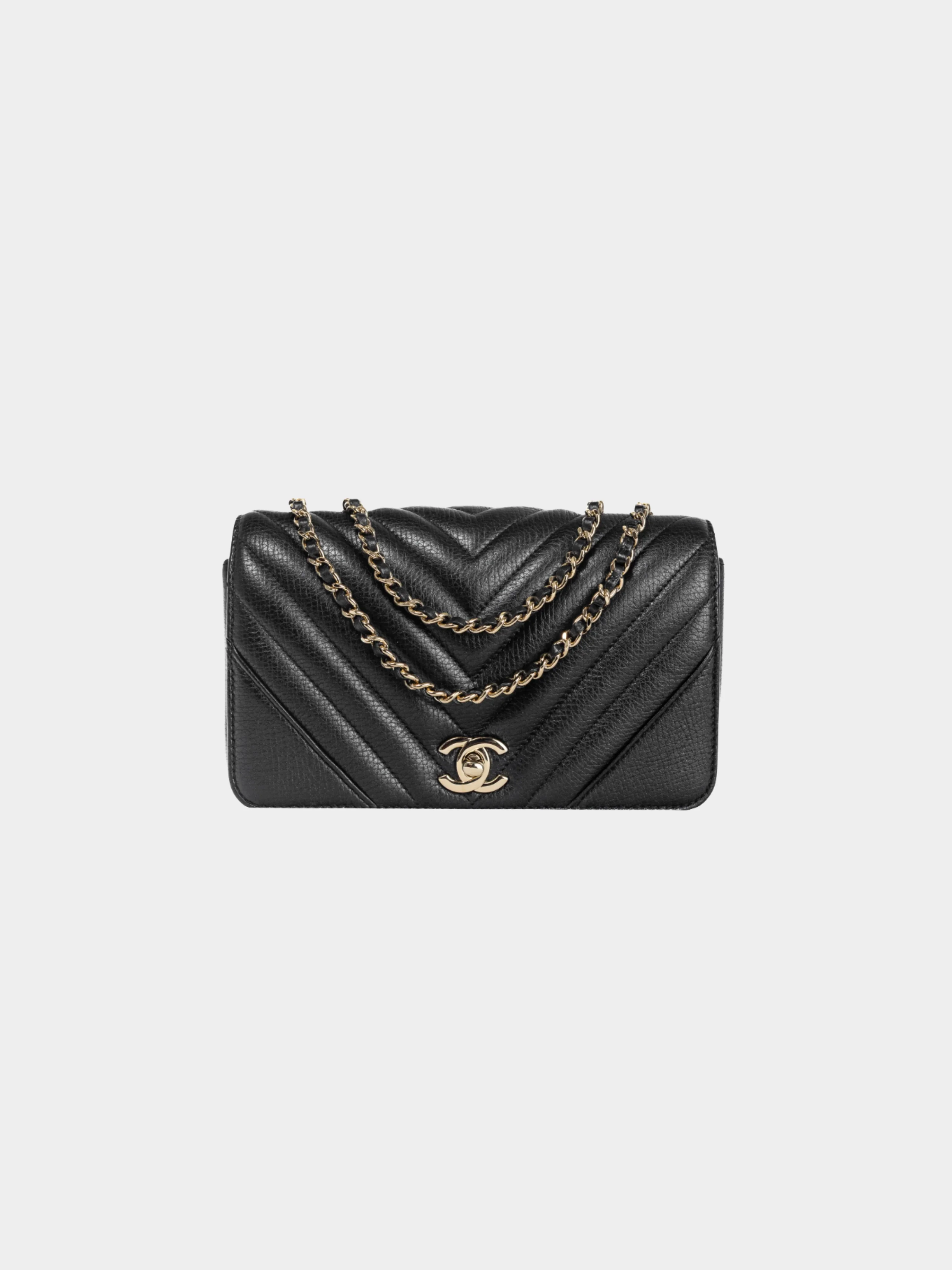 Chanel FW Collection Act 1 2020s Small Chevron Statement Black Mini Rectangle Flap Bag