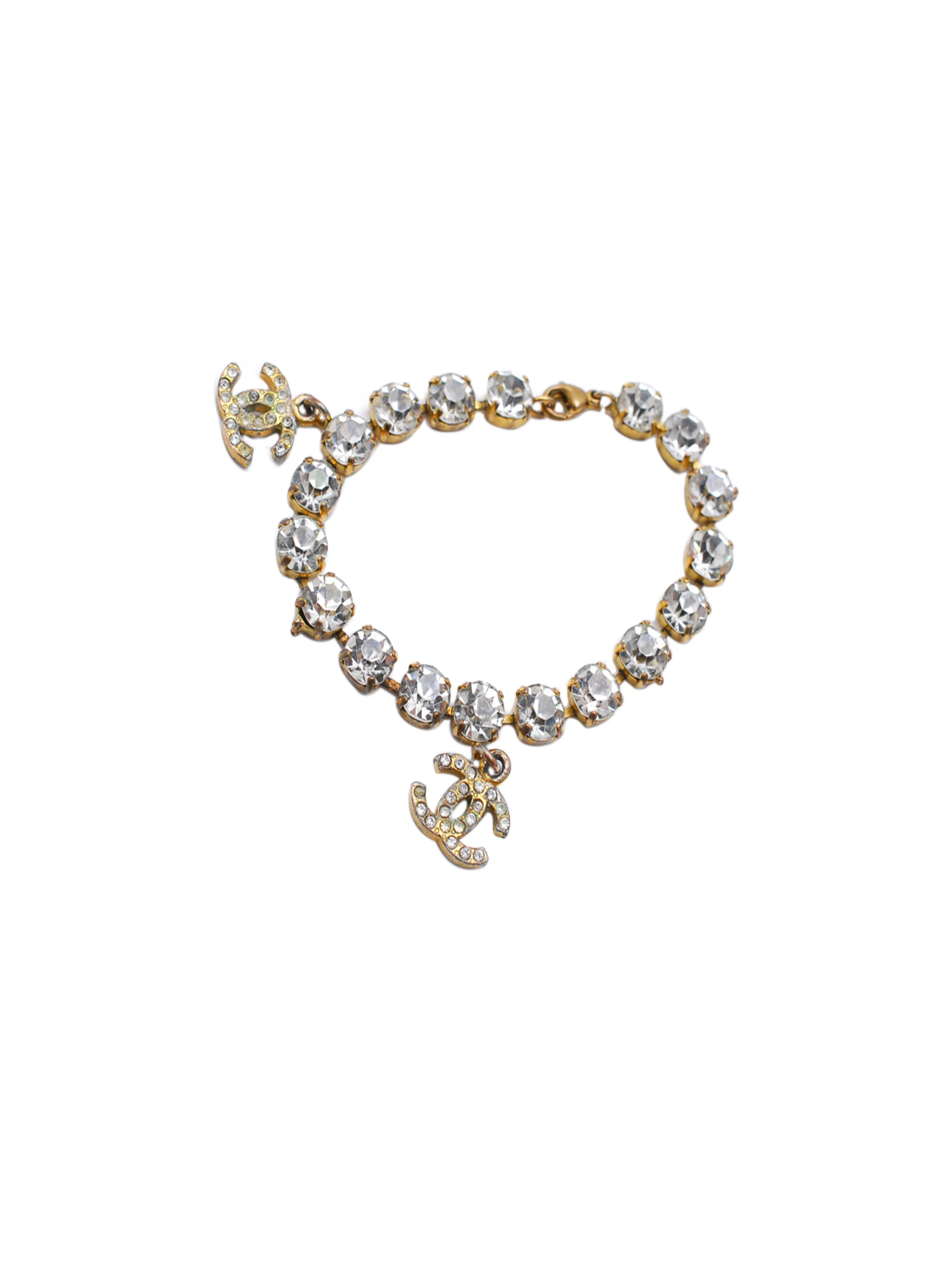 Chanel 2000s Gold and Rhinestone Bracelet