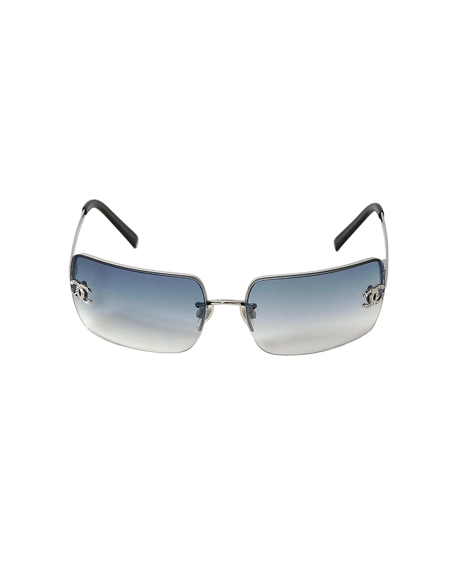 Chanel 2000s Gradient Blue Visor Rhinestone Sunglasses - Image 2