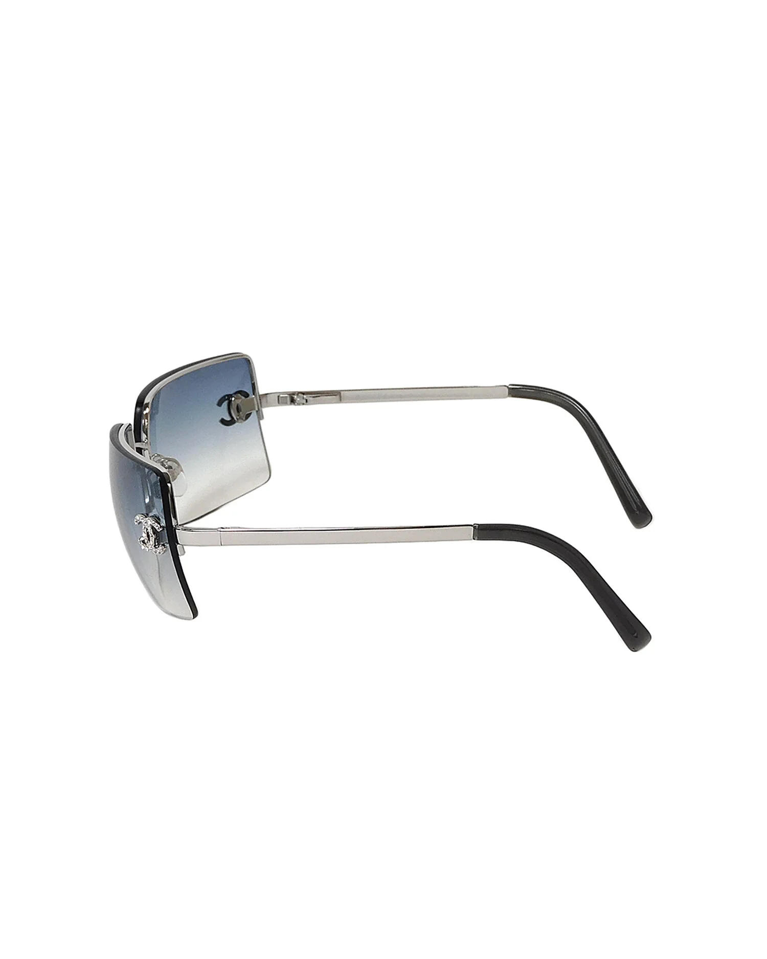 Chanel 2000s Gradient Blue Visor Rhinestone Sunglasses - Image 3