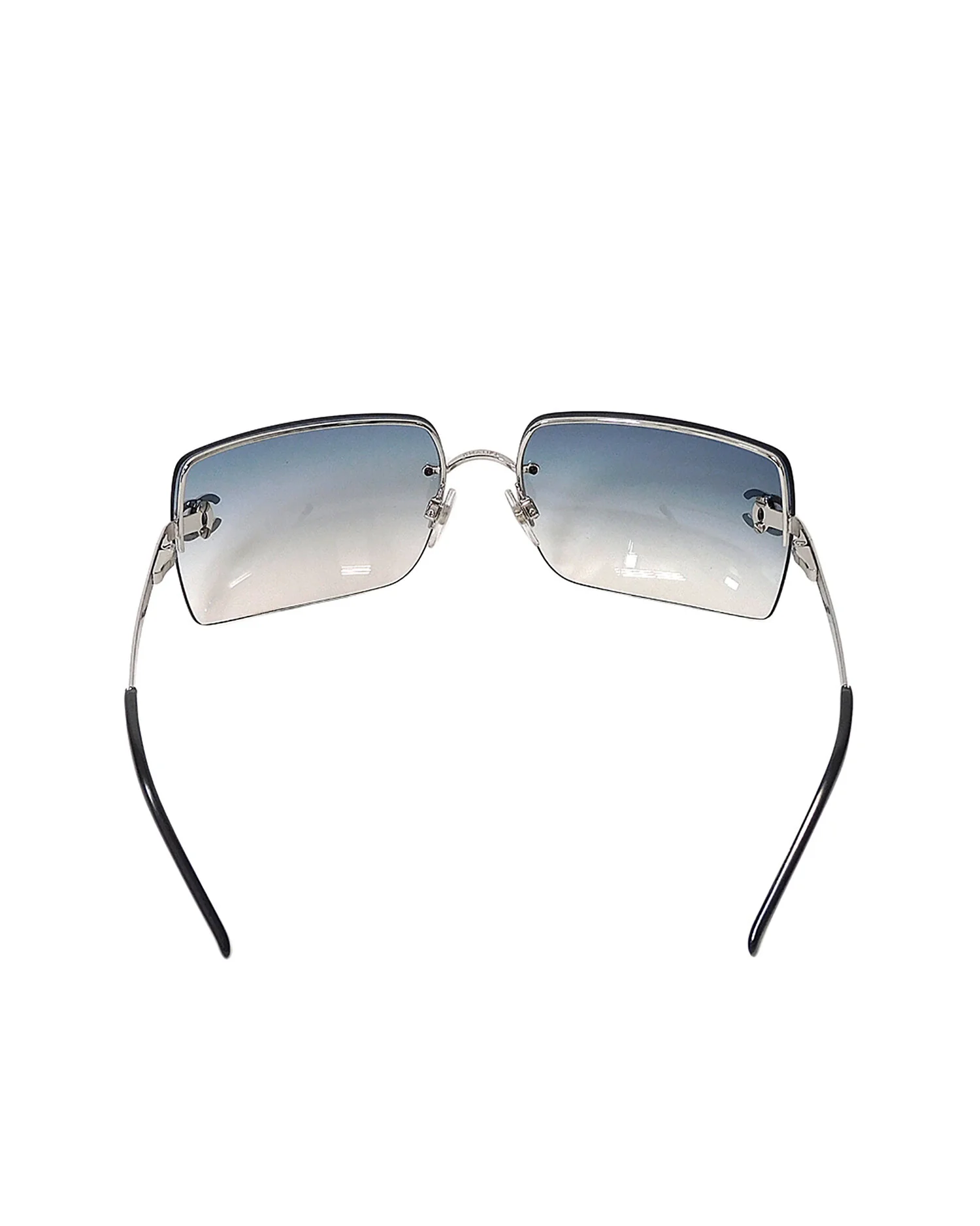 Chanel 2000s Gradient Blue Visor Rhinestone Sunglasses - Image 4
