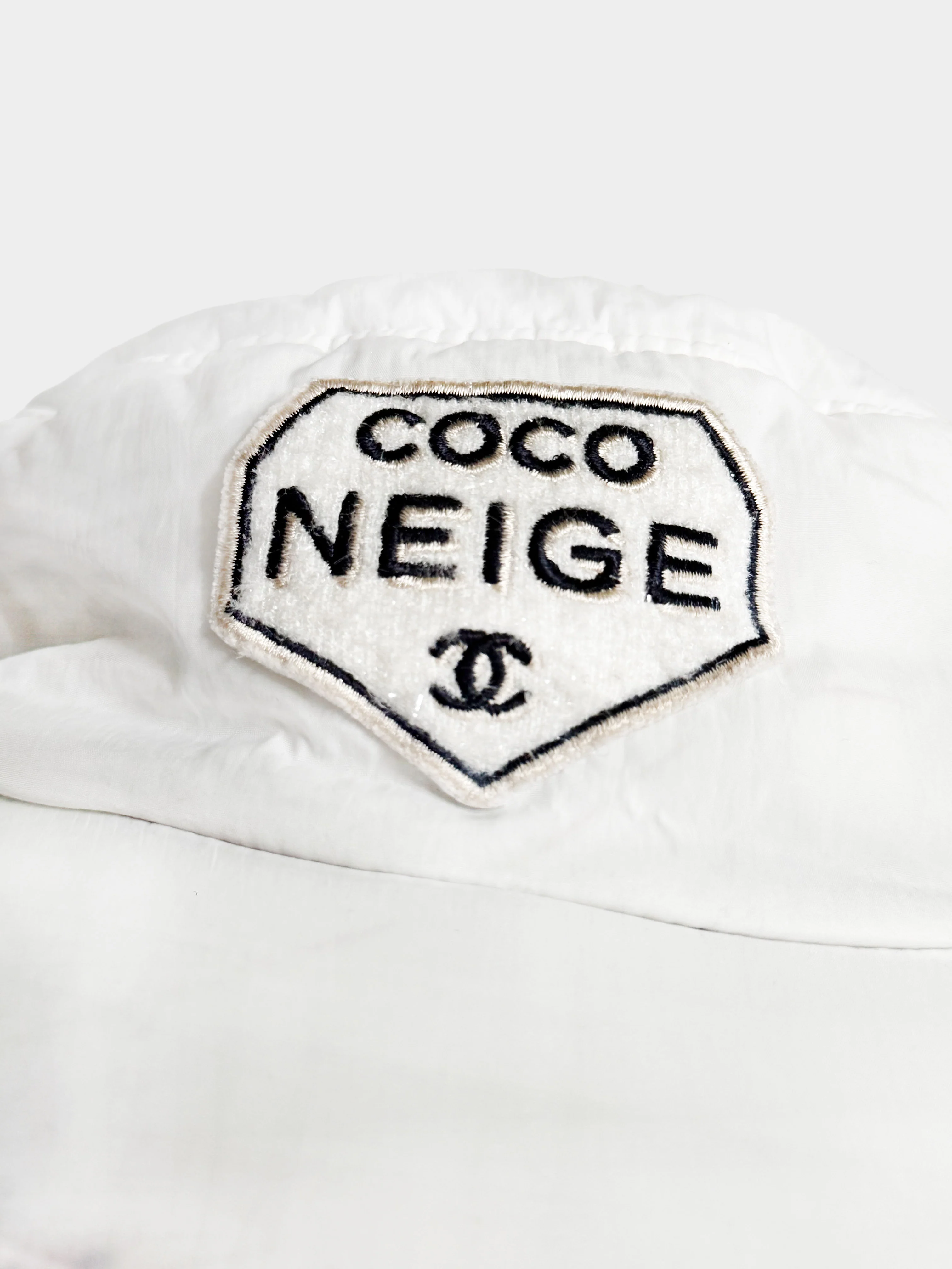 Chanel Late 2010s Rare White Coco Neige Sherpa Sample Trapper Hat - Image 2