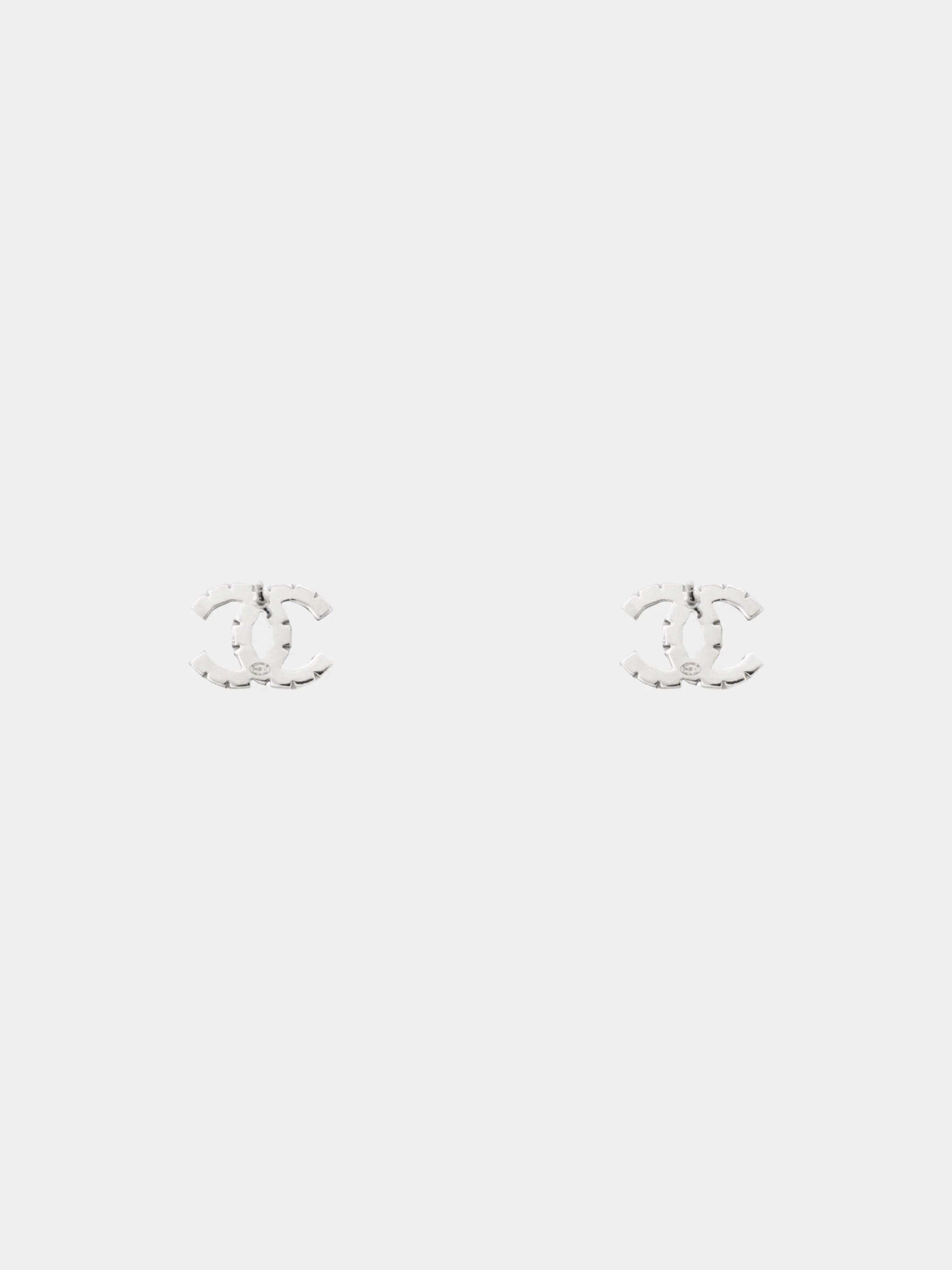 Chanel Late 2010s Silver CC Logo Rhinestone Earrings - Image 2