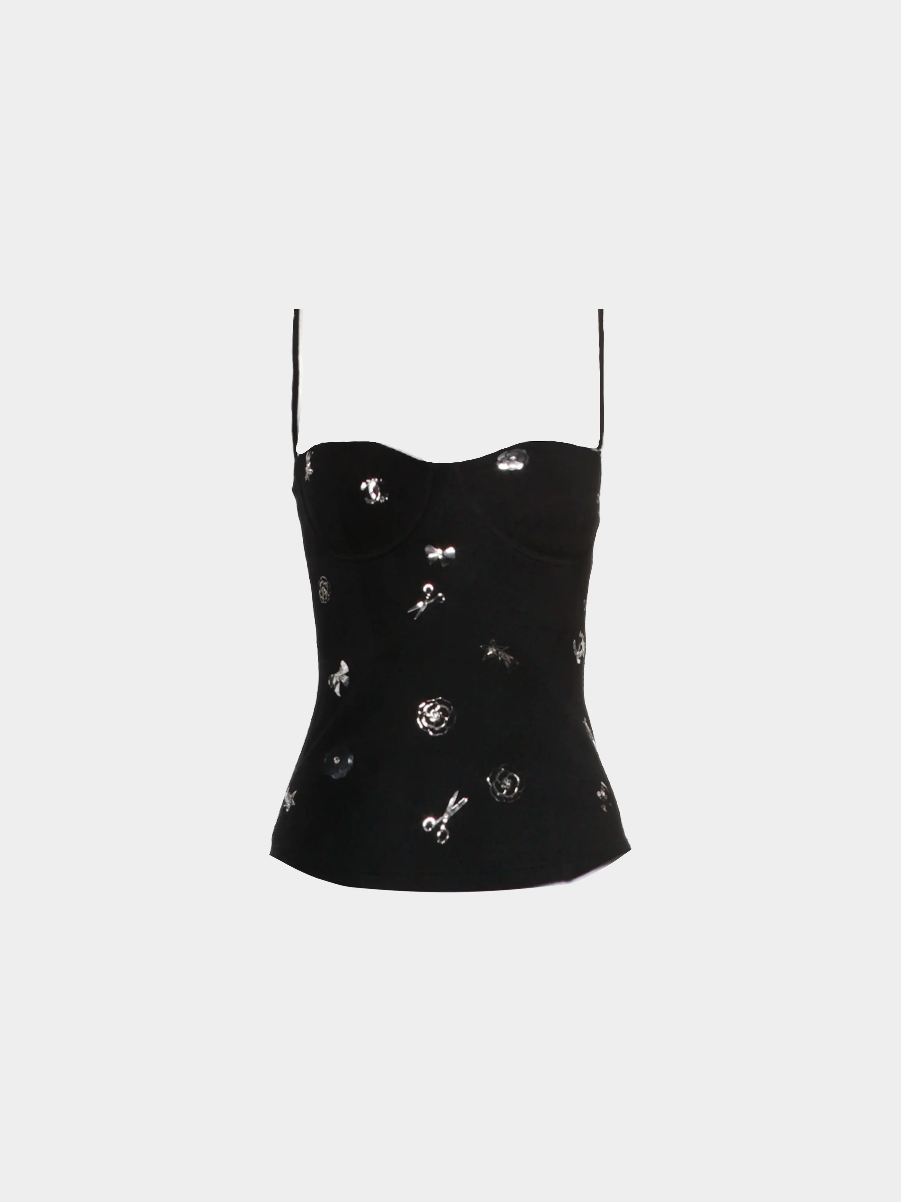 Chanel Metiers d'Art 2023 Black Embroidered Bustier Top