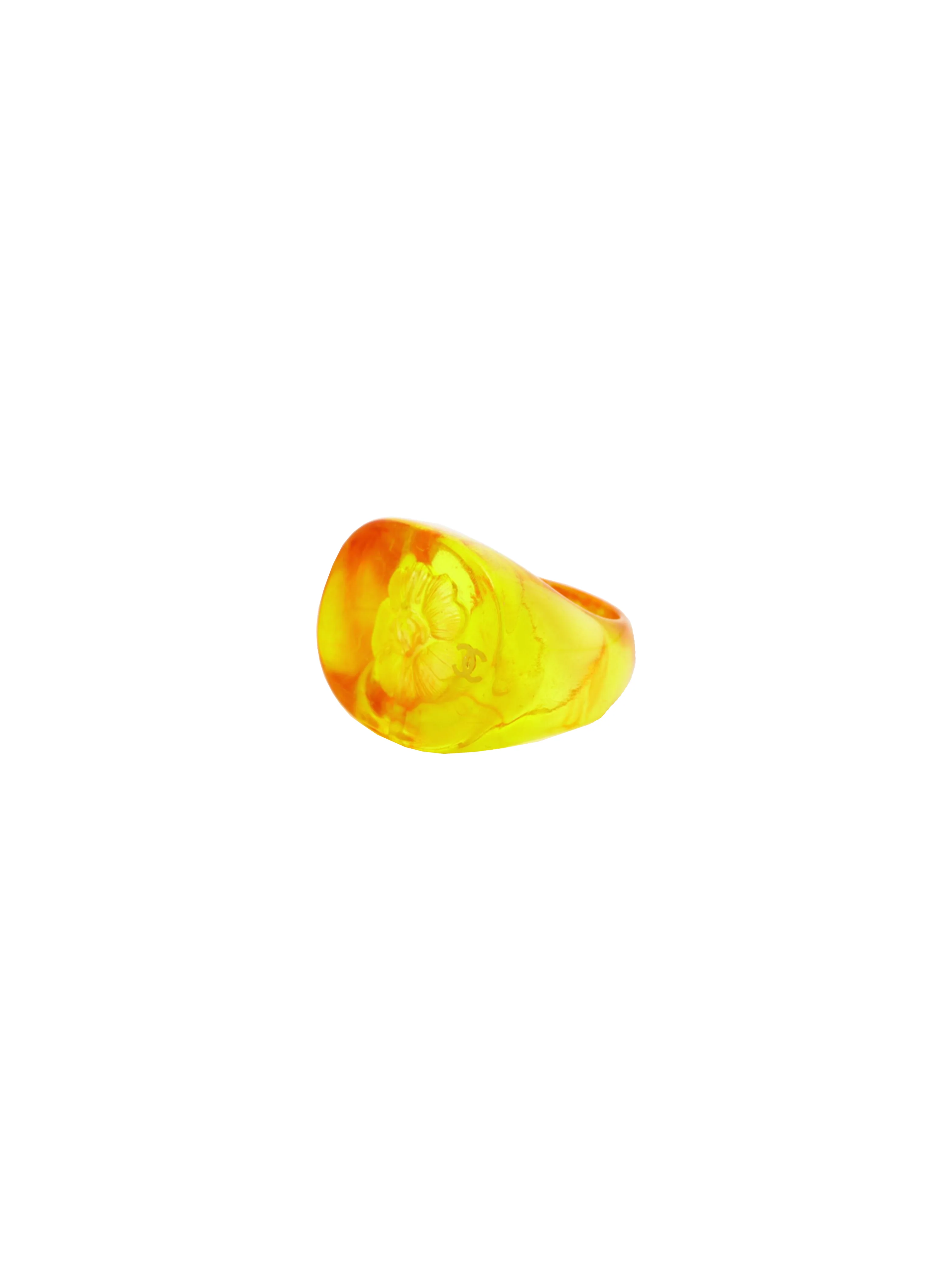 Chanel 2000s Orange Resin Camellia Ring - Image 3