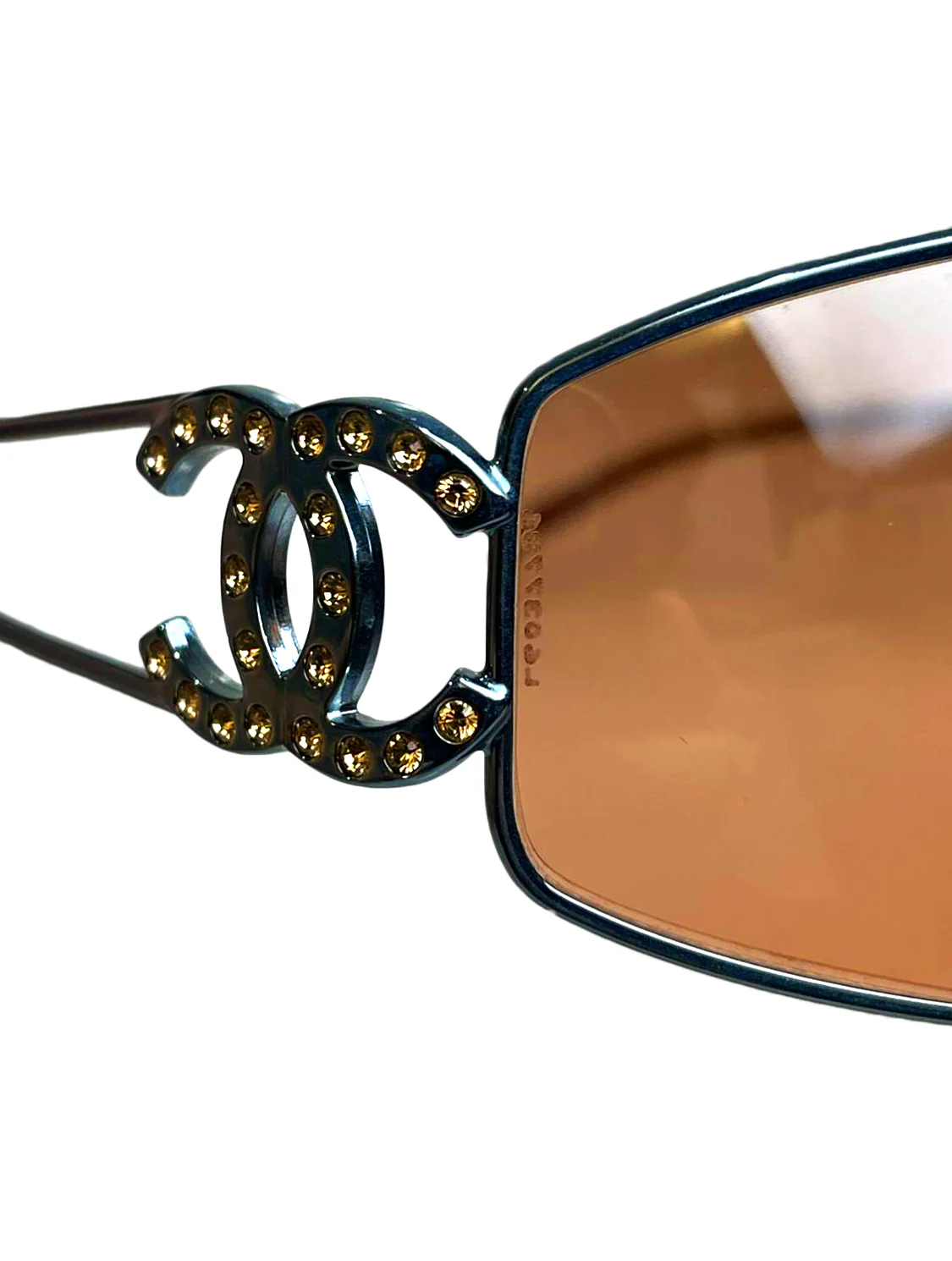 Chanel 2000s Orange Tinted Rhinestone CC Sunglasses - Image 5