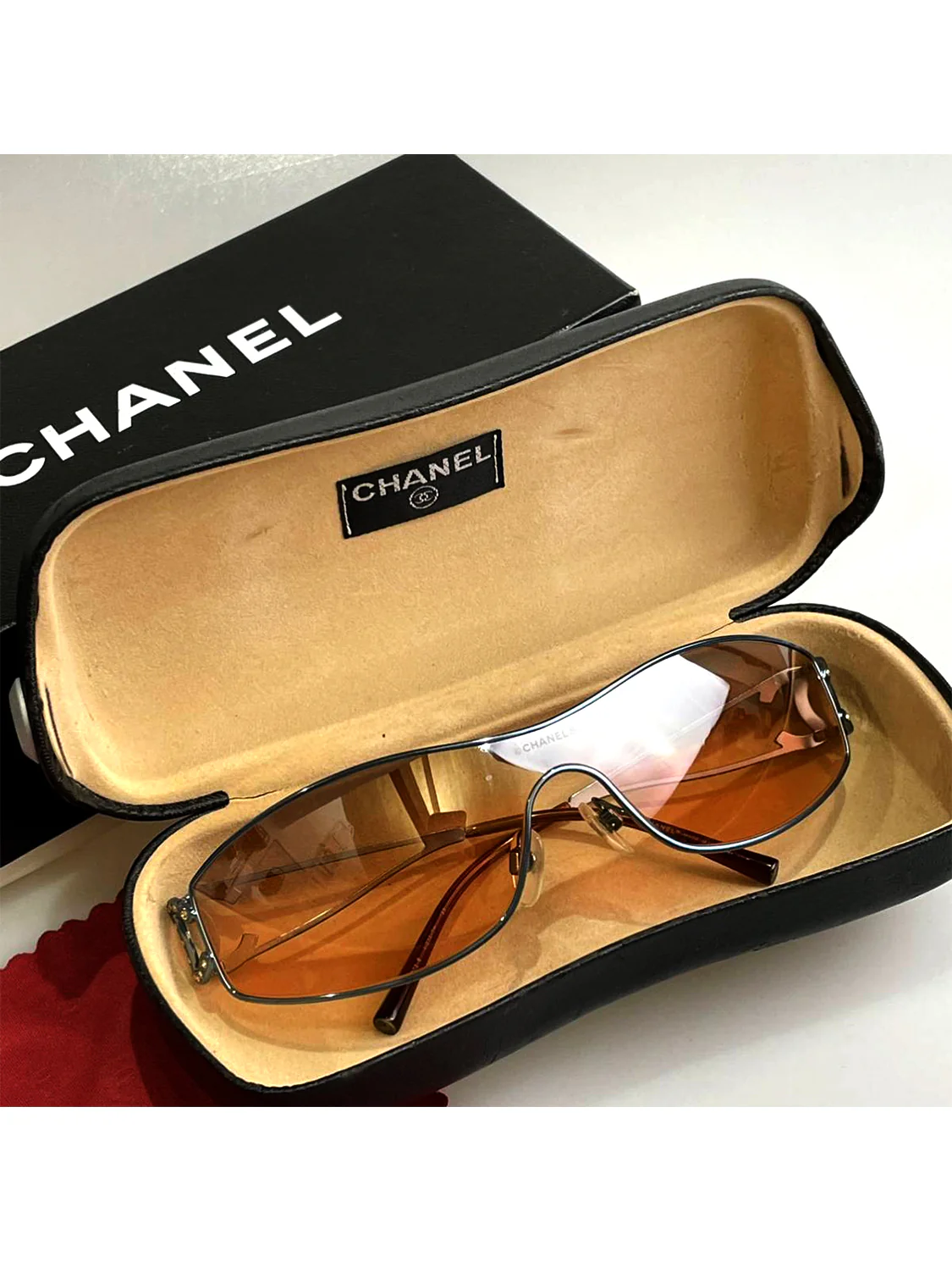 Chanel 2000s Orange Tinted Rhinestone CC Sunglasses - Image 7