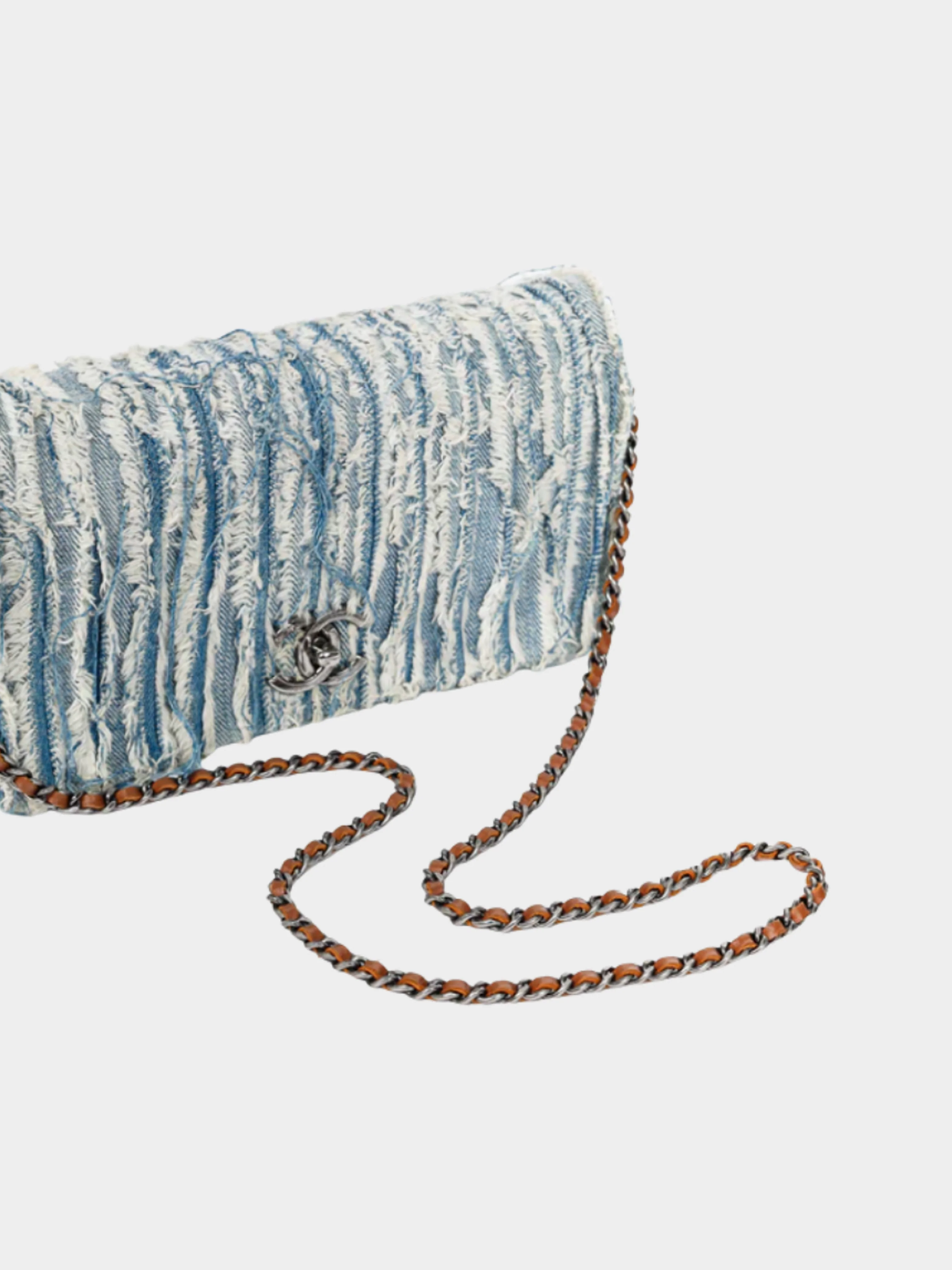 Chanel Printemps 2015 Blue Denim Fringe CC Medium Flap Bag - Image 5