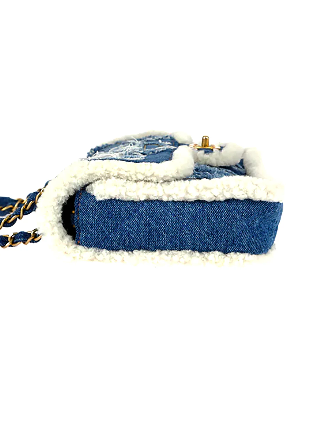 Chanel 2000s Rare Denim Shearling Trim Flap - Image 3