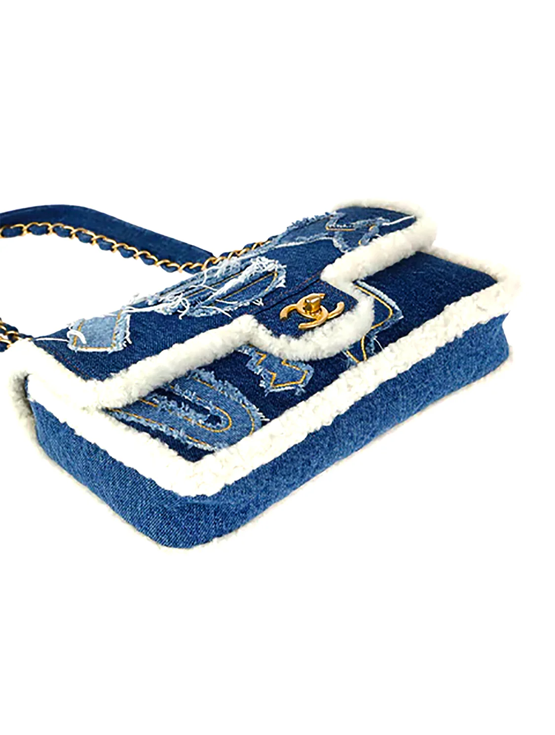 Chanel 2000s Rare Denim Shearling Trim Flap - Image 4