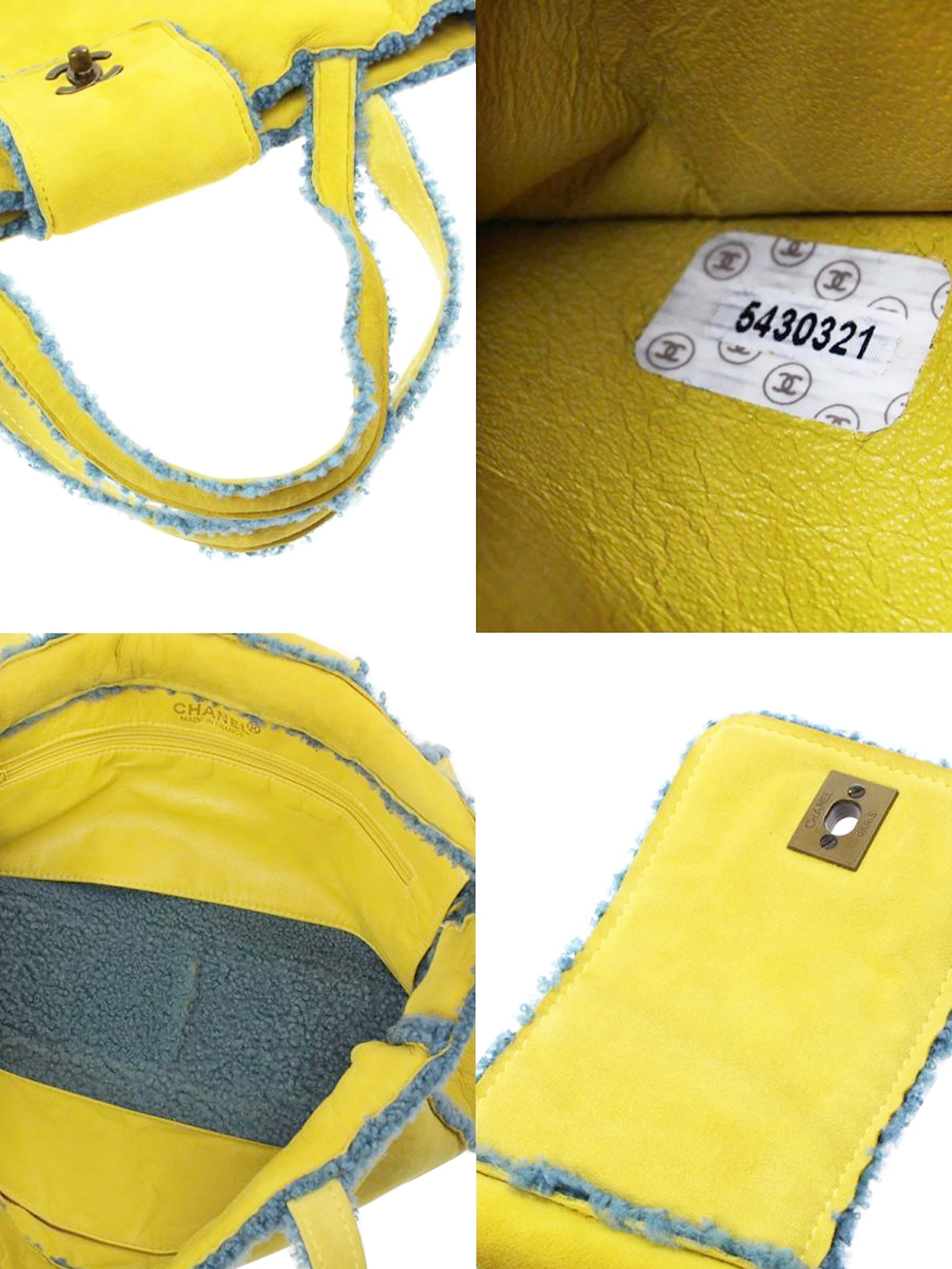 Chanel 2010s Rare Shearling Yellow and Blue Small Tote - Image 5