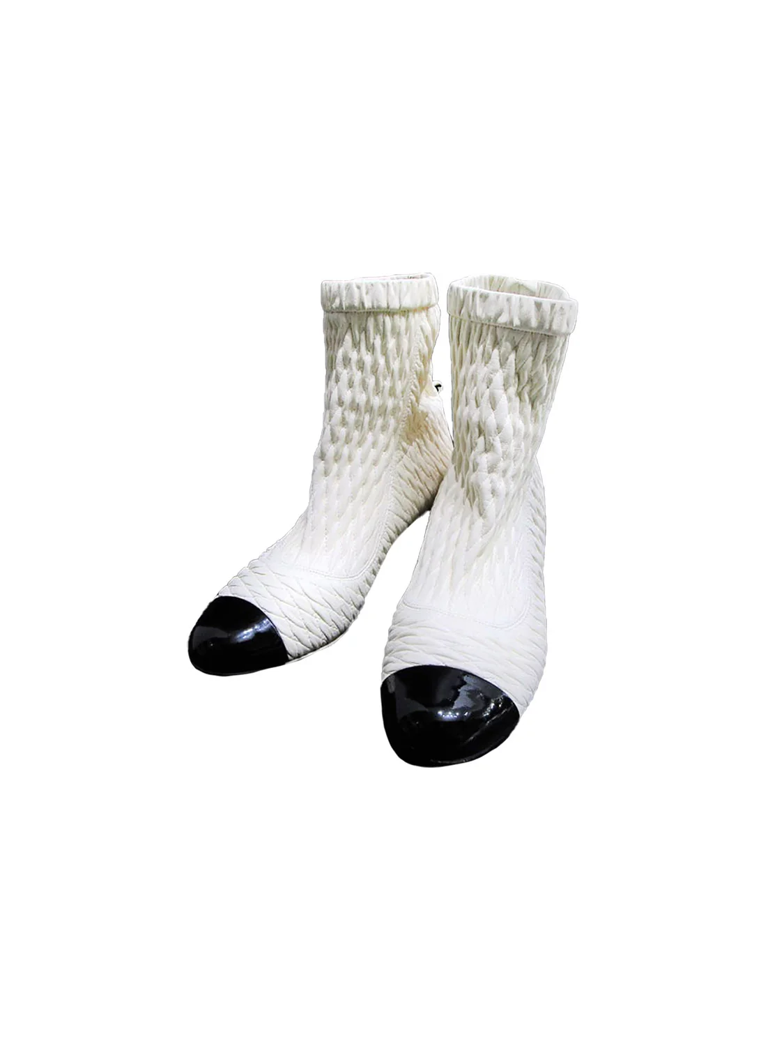 Chanel 1990s Rare Stitched Ruched White Boots - Image 2