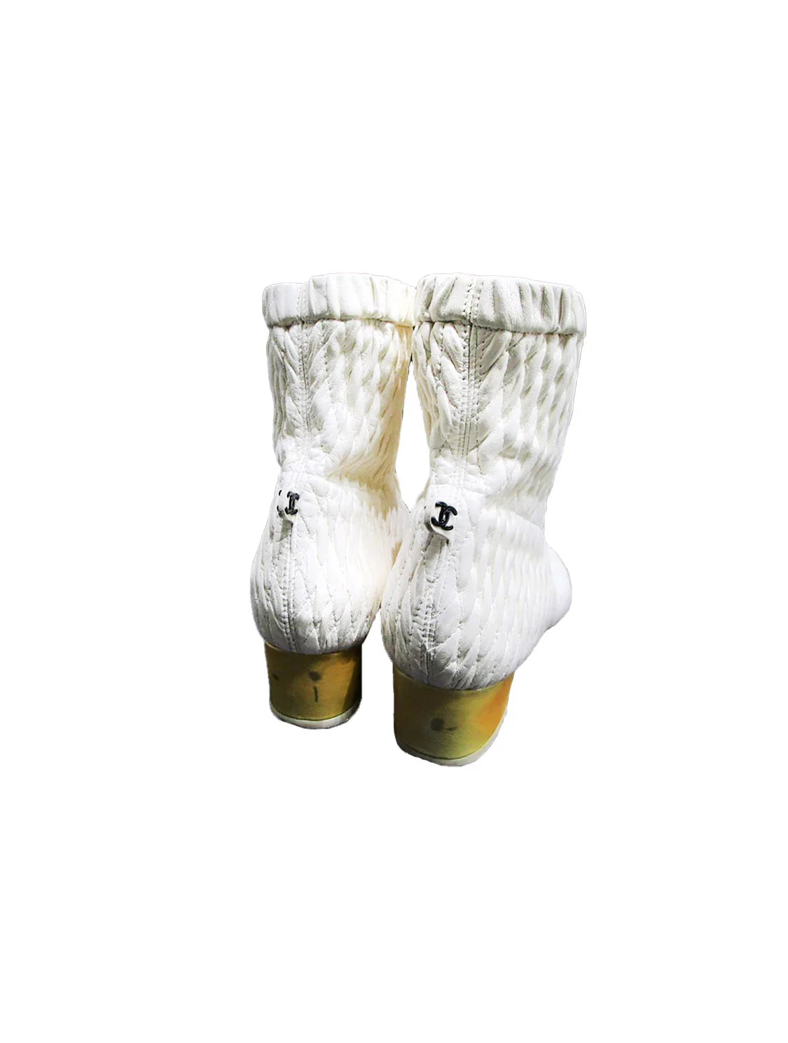 Chanel 1990s Rare Stitched Ruched White Boots - Image 3