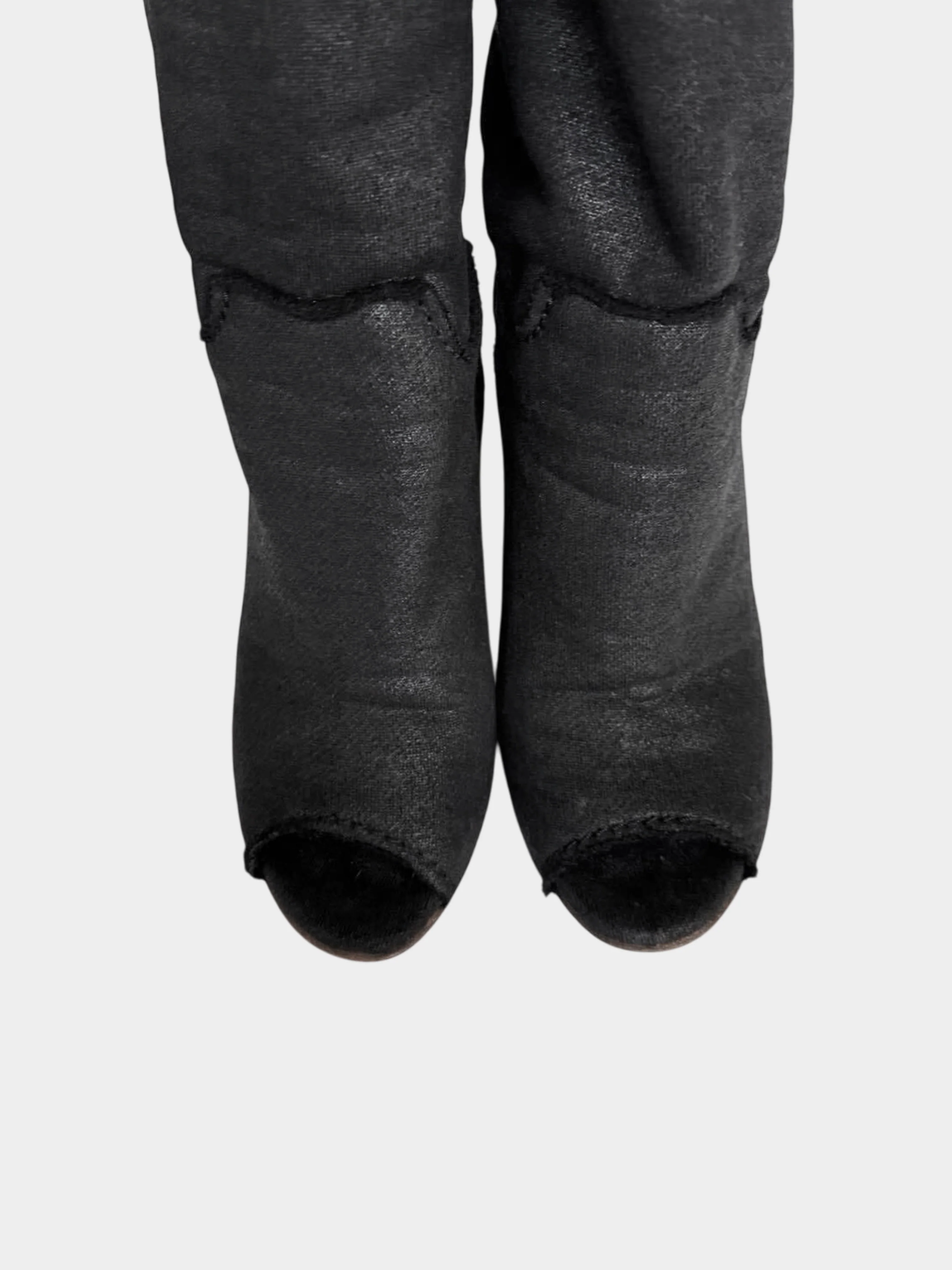 Chanel Resort 2008 Black Waxed Cotton Peep-toe Boots - Image 2