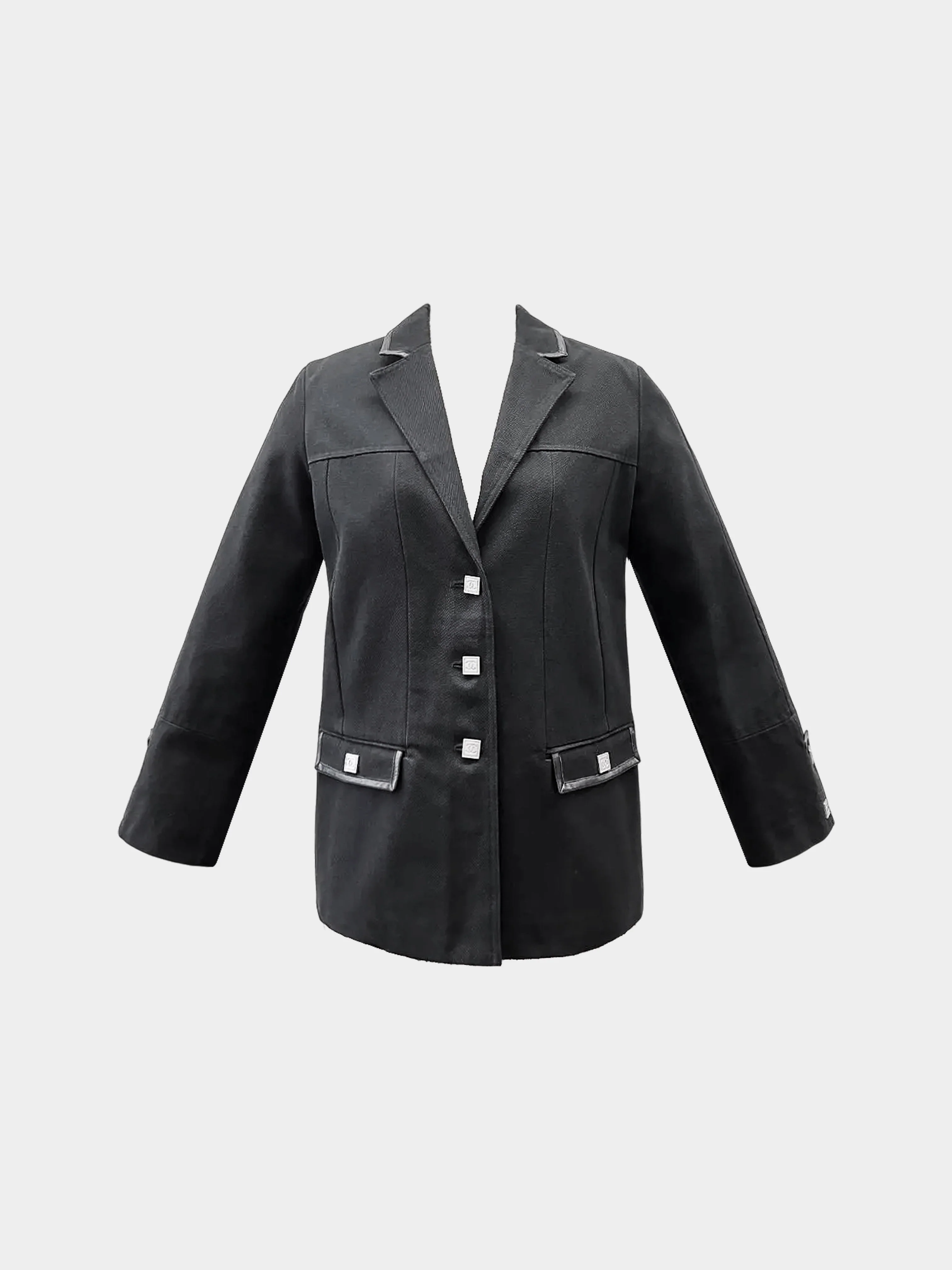 Chanel Sport 2006 Black Cotton Jacket with Leather Trim