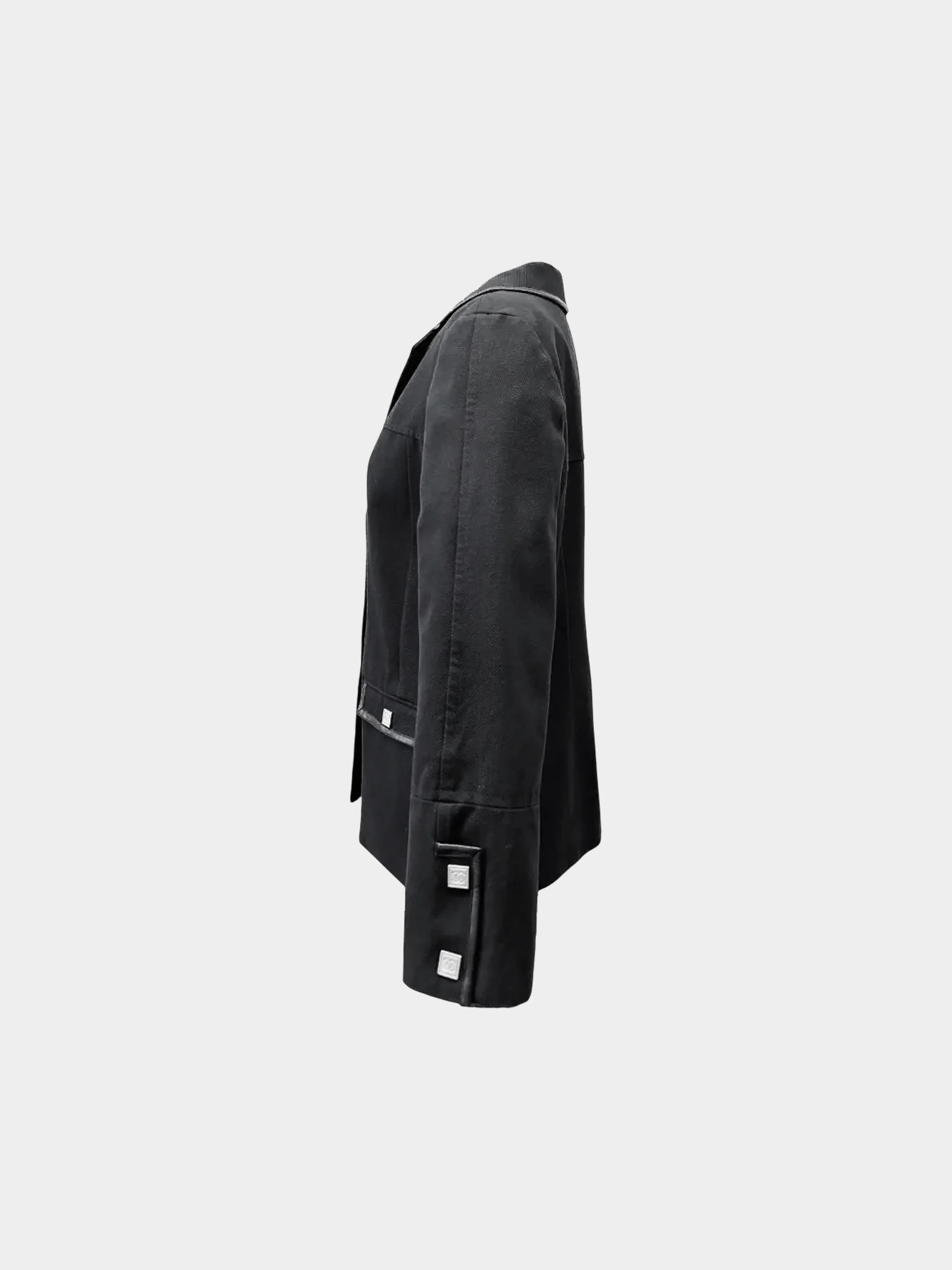 Chanel Sport 2006 Black Cotton Jacket with Leather Trim - Image 3