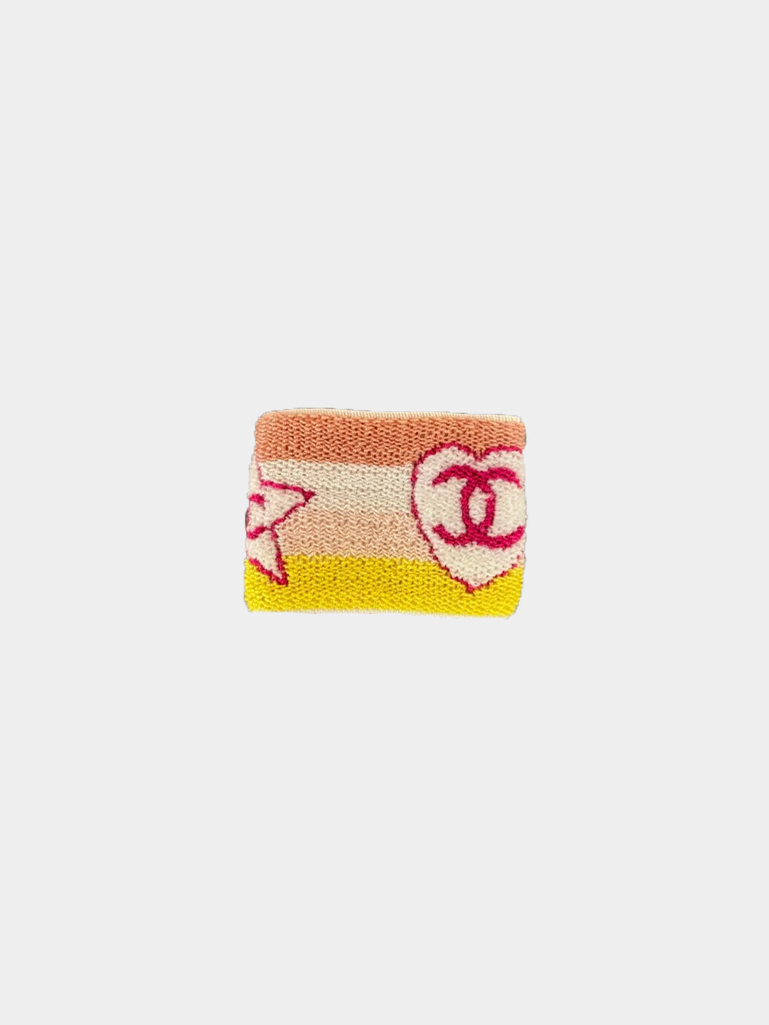 Chanel Sports 2004 Pink and Yellow Coco CC Headband Wristband Set - Image 3