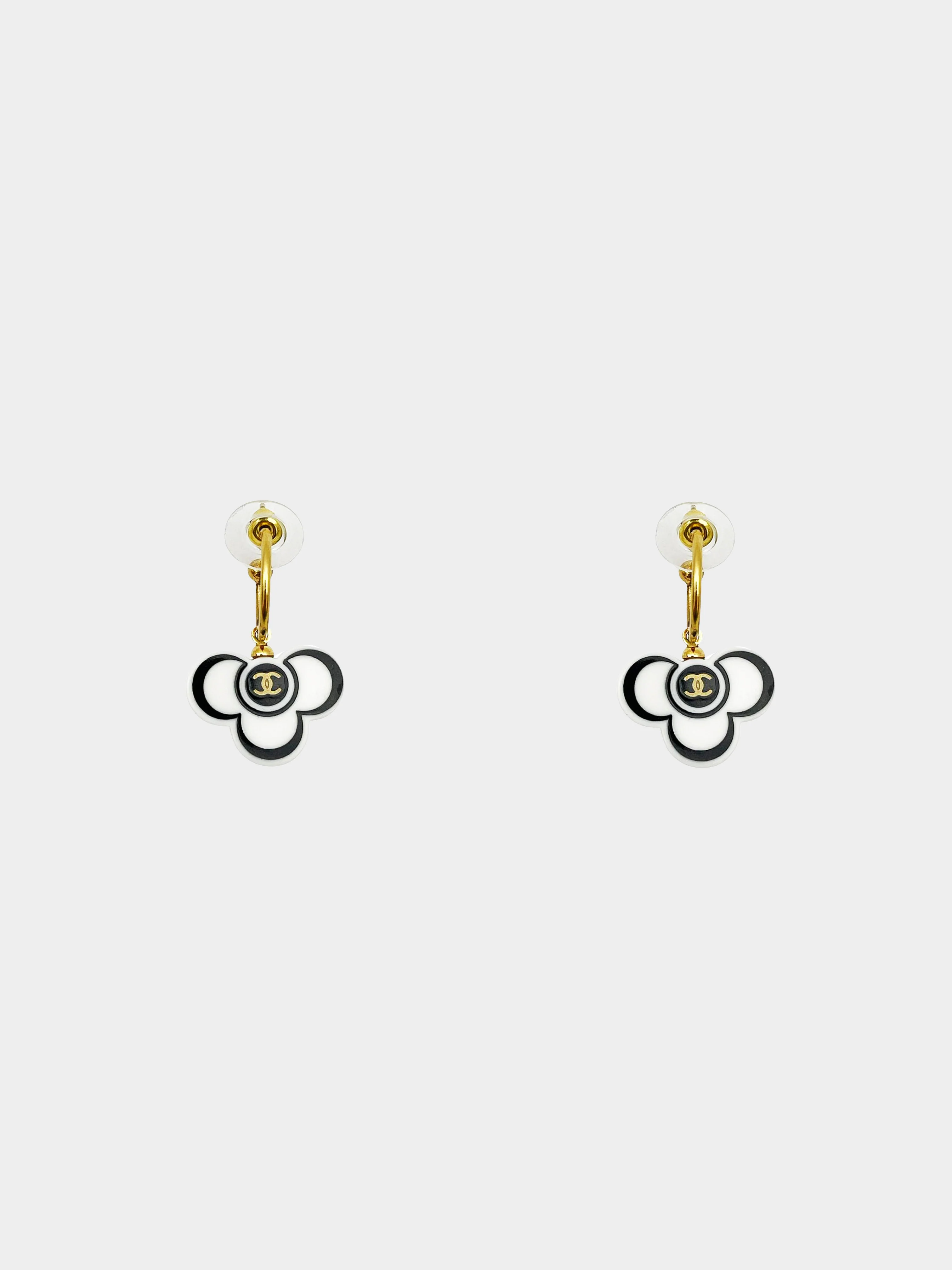 Chanel Spring 2002 Camellia Flower CC Earrings