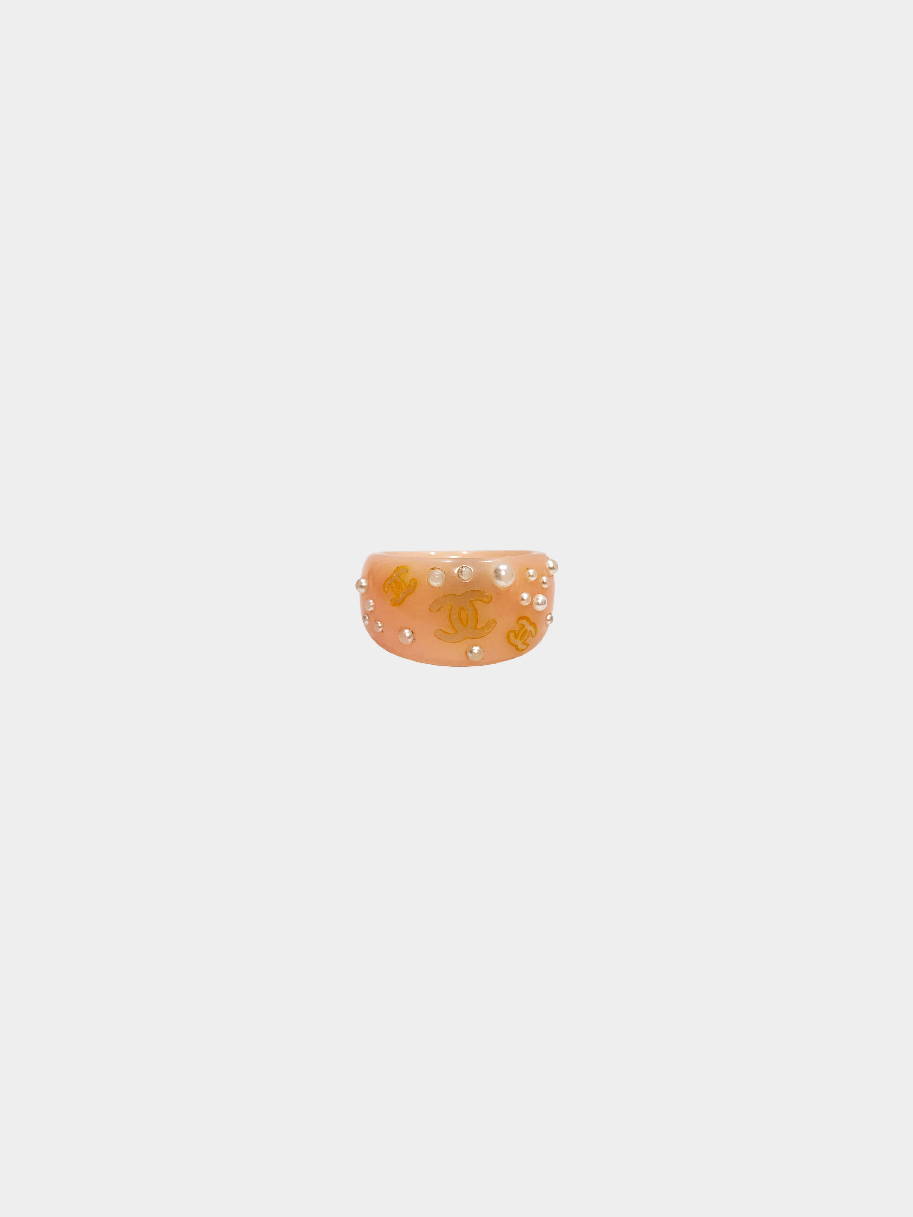 Chanel Spring 2003 Pink Beige CC and Pearls Resin Ring