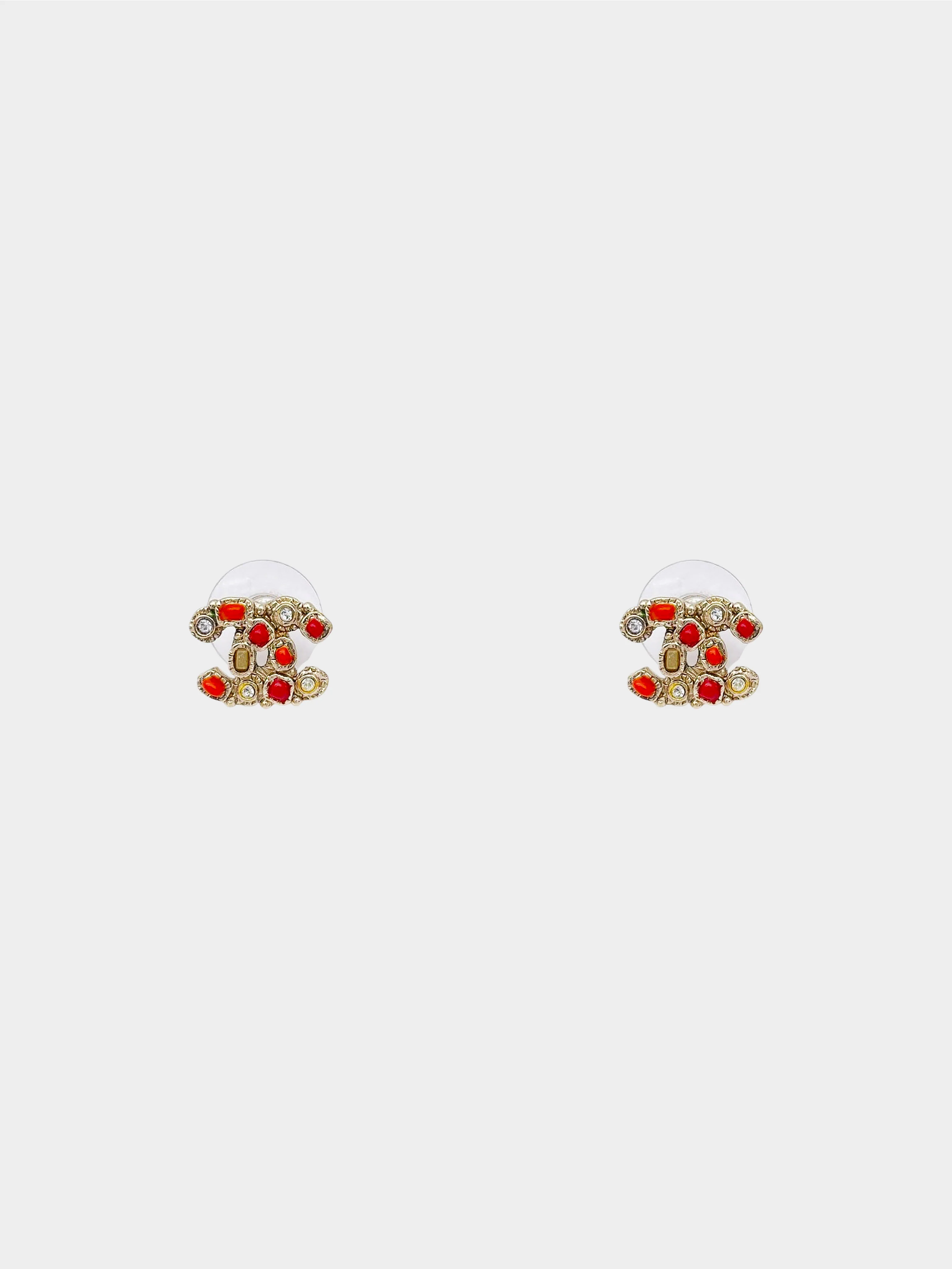Chanel Spring 2006 Champagne Gold Rhinestone CC Stud Earrings