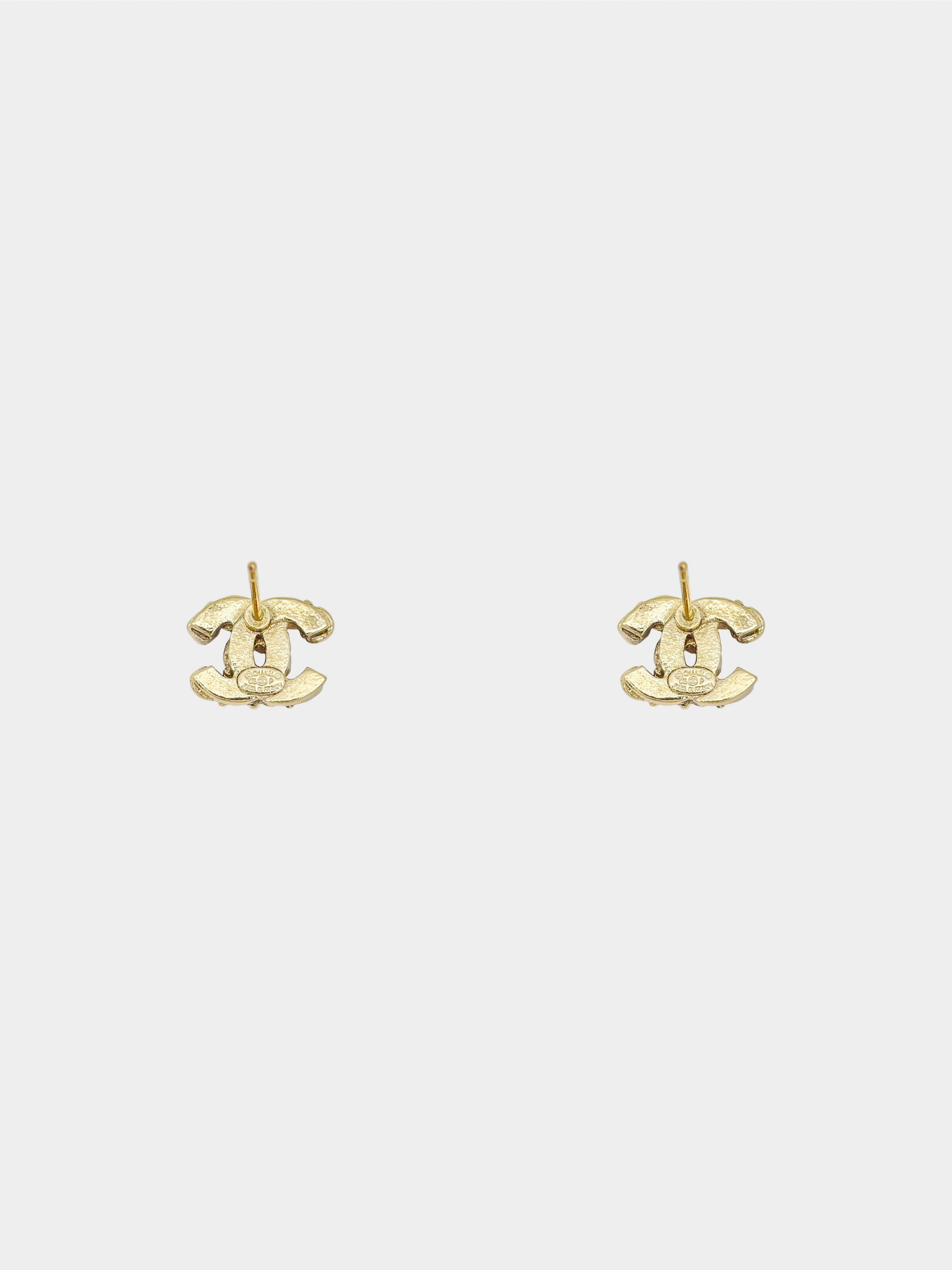 Chanel Spring 2006 Champagne Gold Rhinestone CC Stud Earrings - Image 2