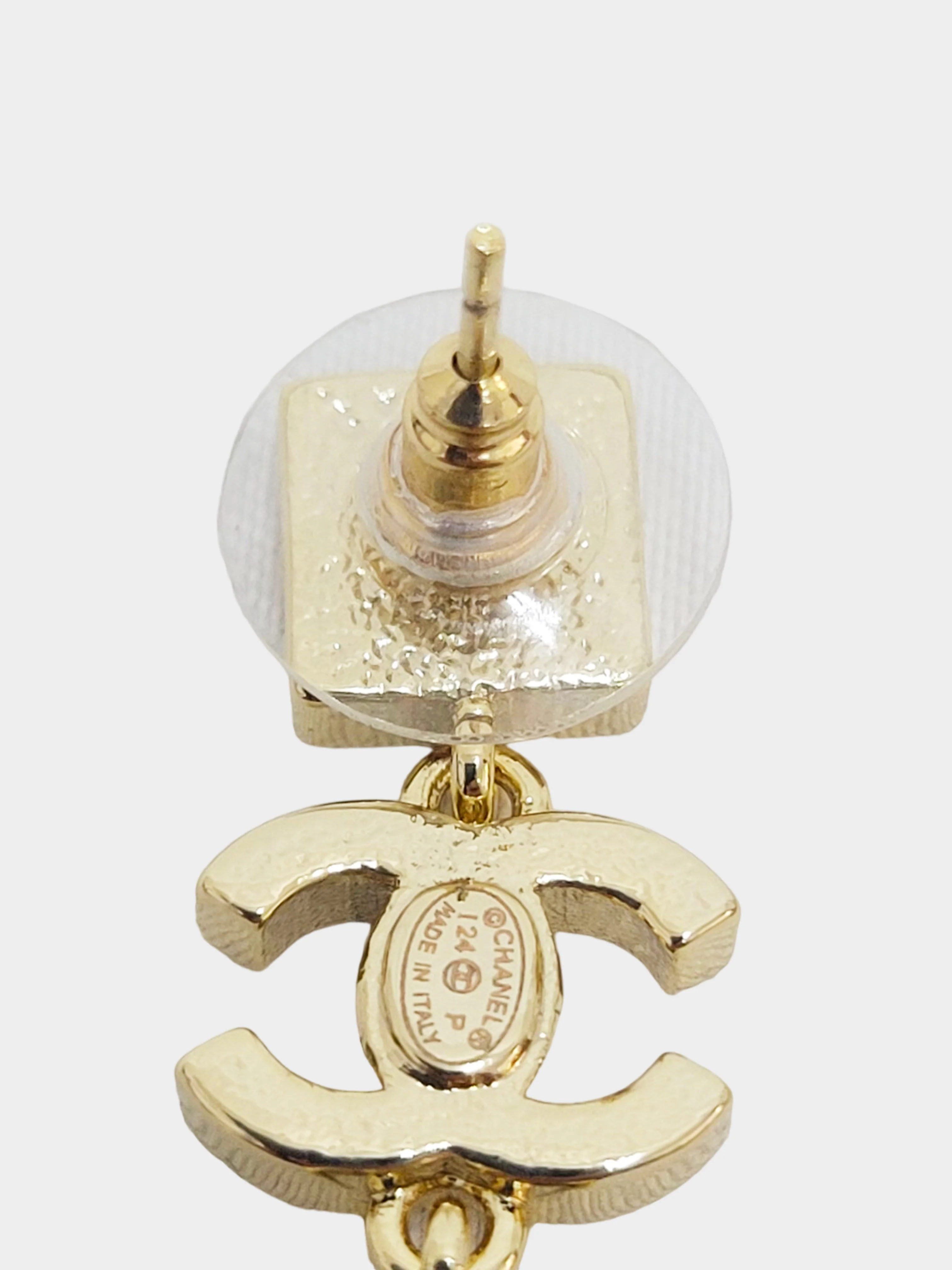 Chanel Spring 2024 Gold CC Square Rhinestone Drop Earrings - Image 3