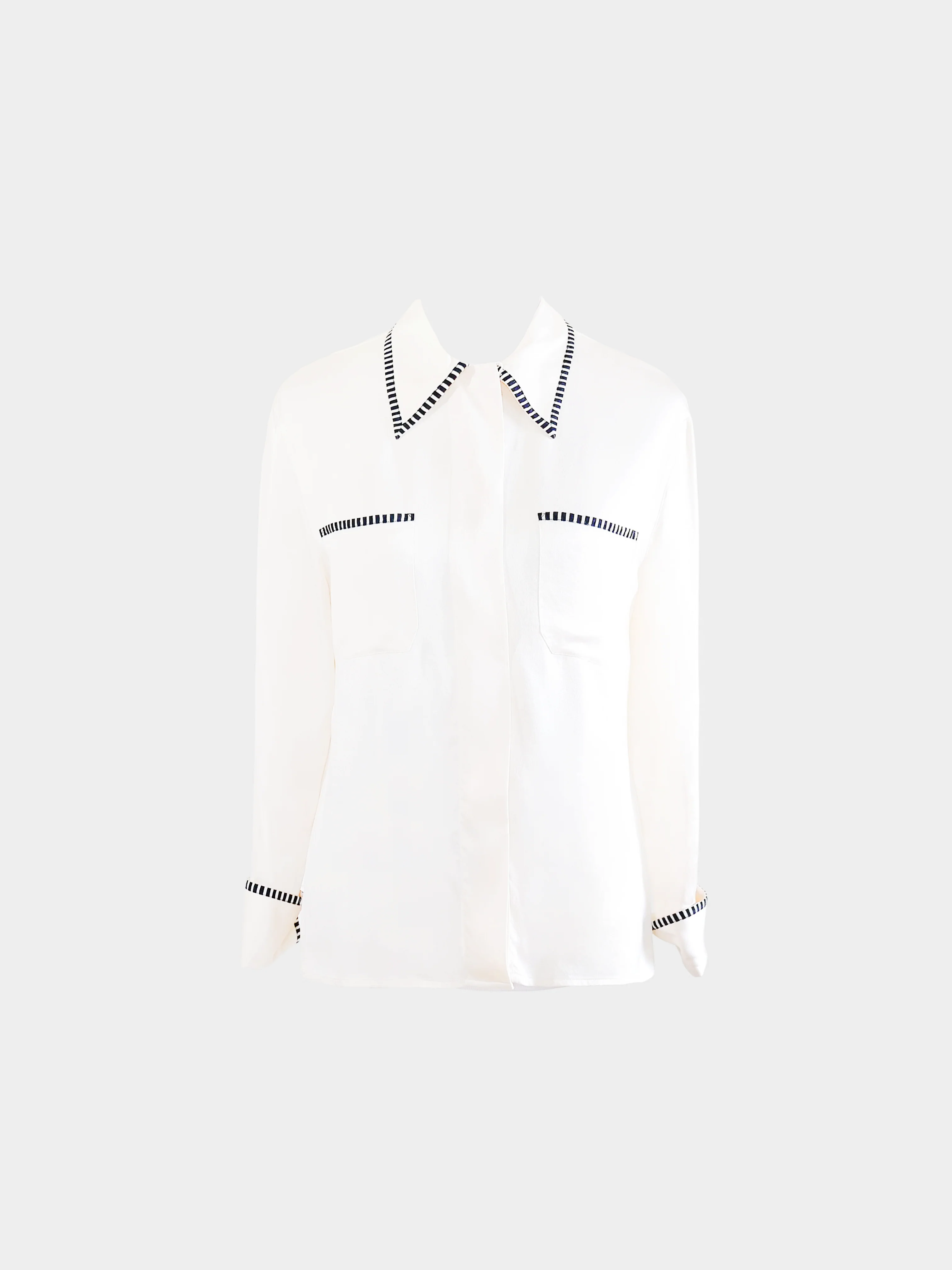 Chanel SS 1995 Cream Silk Long Sleeve Button Down Top