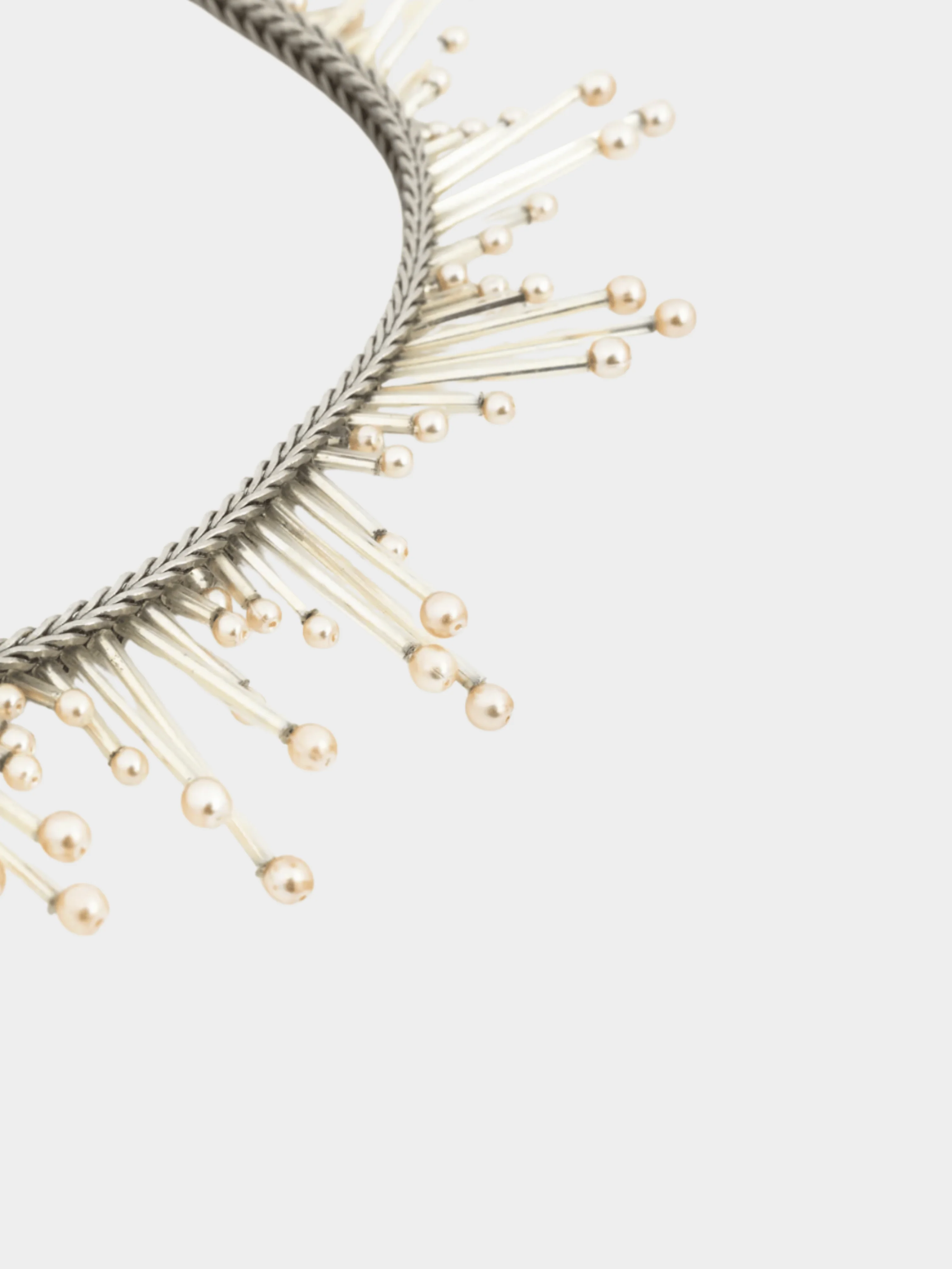 Chanel SS 1998 Silver-Tone Faux-Pearl-Embellished Chain Choker Necklace - Image 2