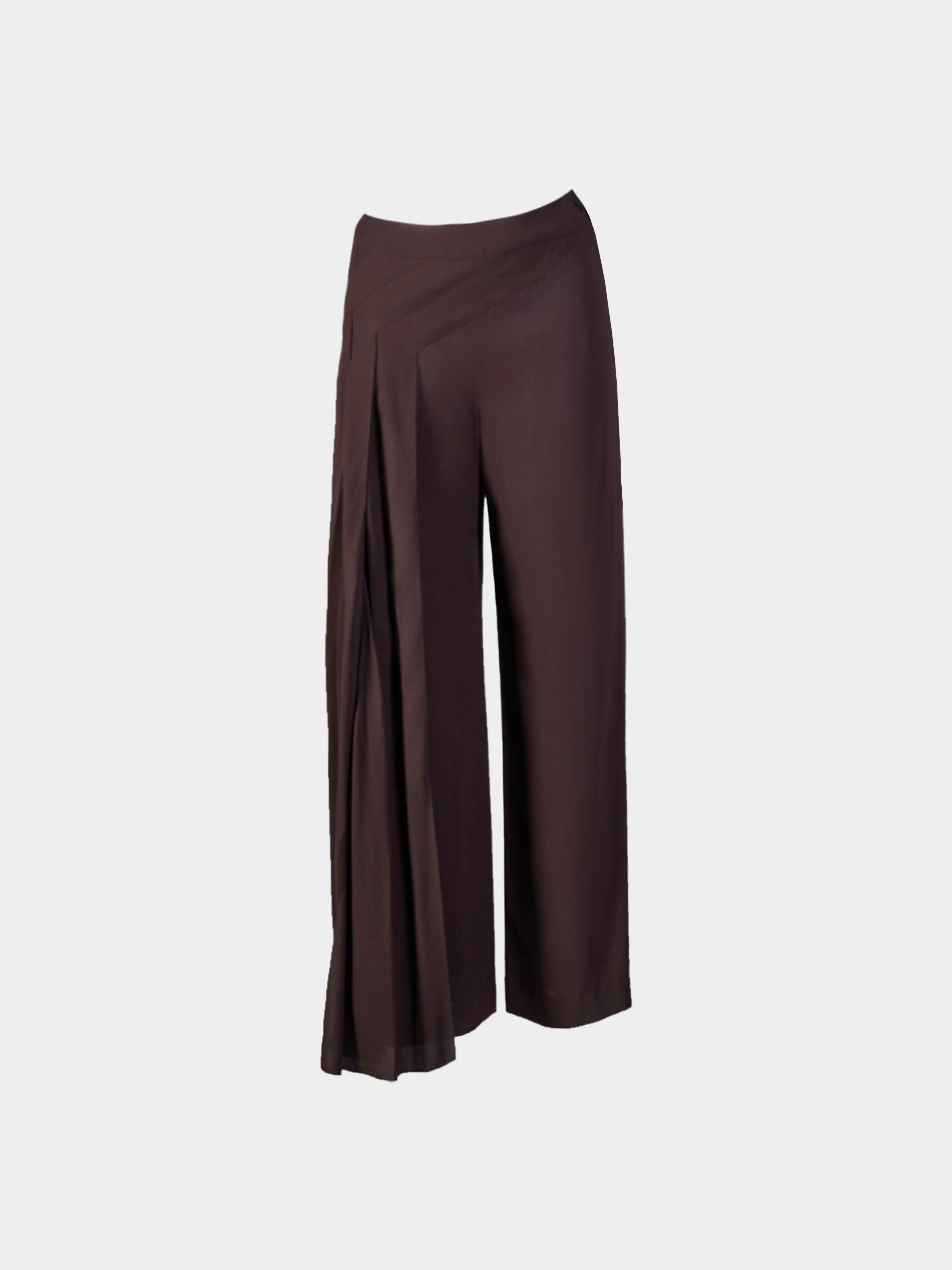 Chanel SS 1999 Brown Silk Crepe Topstitched Pants with Pleats